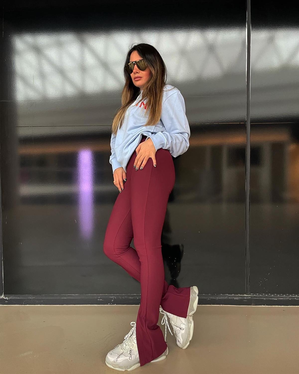 BORDO YÜKSEK BEL PAÇA YIRTMAÇLI TAYT PANTOLON