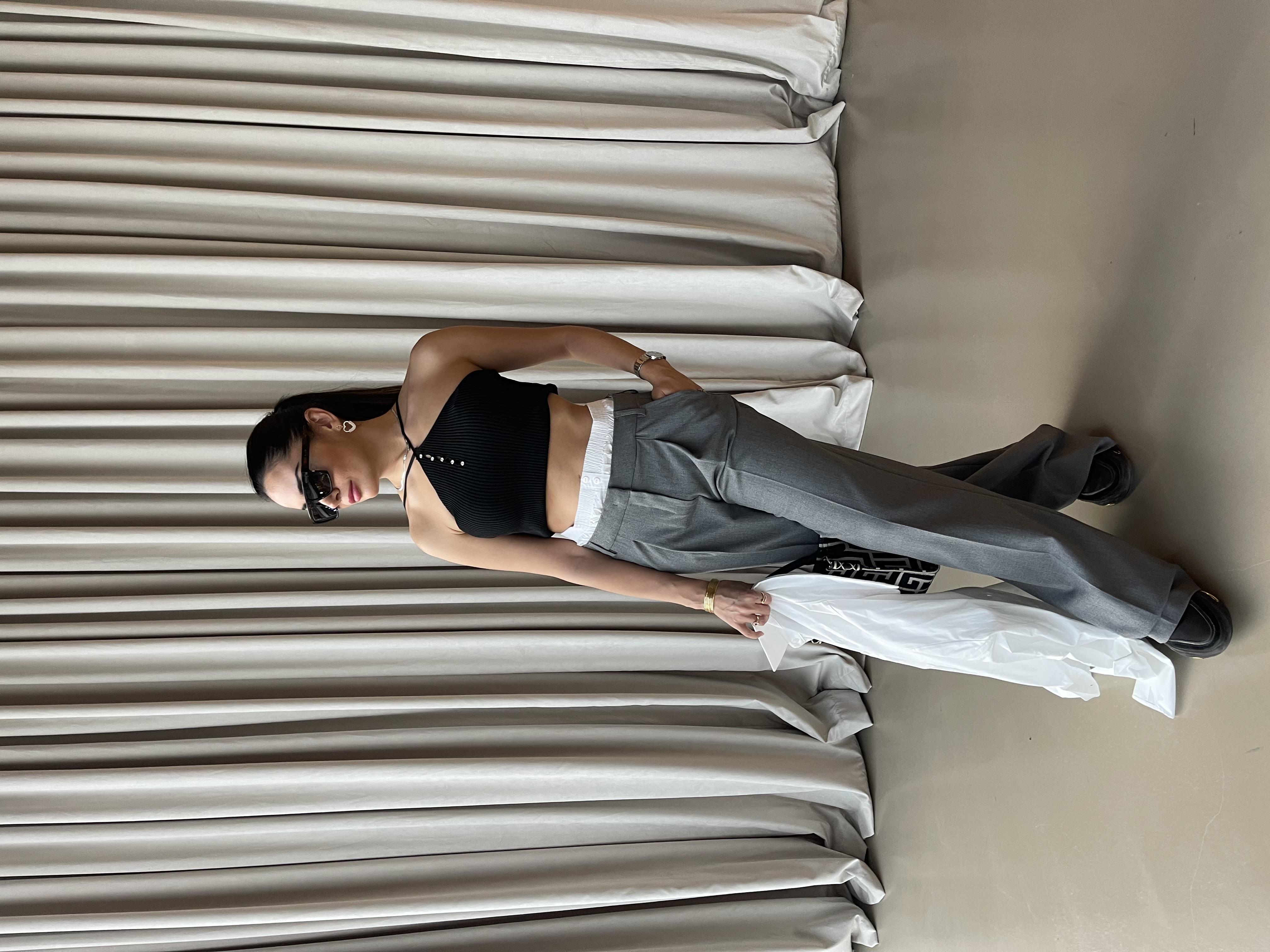 BOXER DETAYLI GRİ PALAZZO PANTOLON