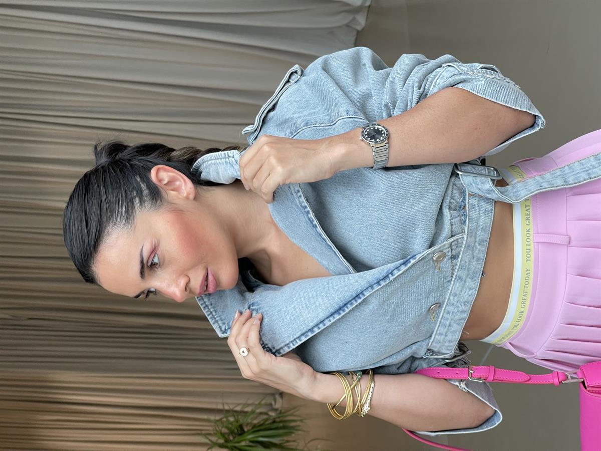 DENIM KEMERLİ KISA CEKET