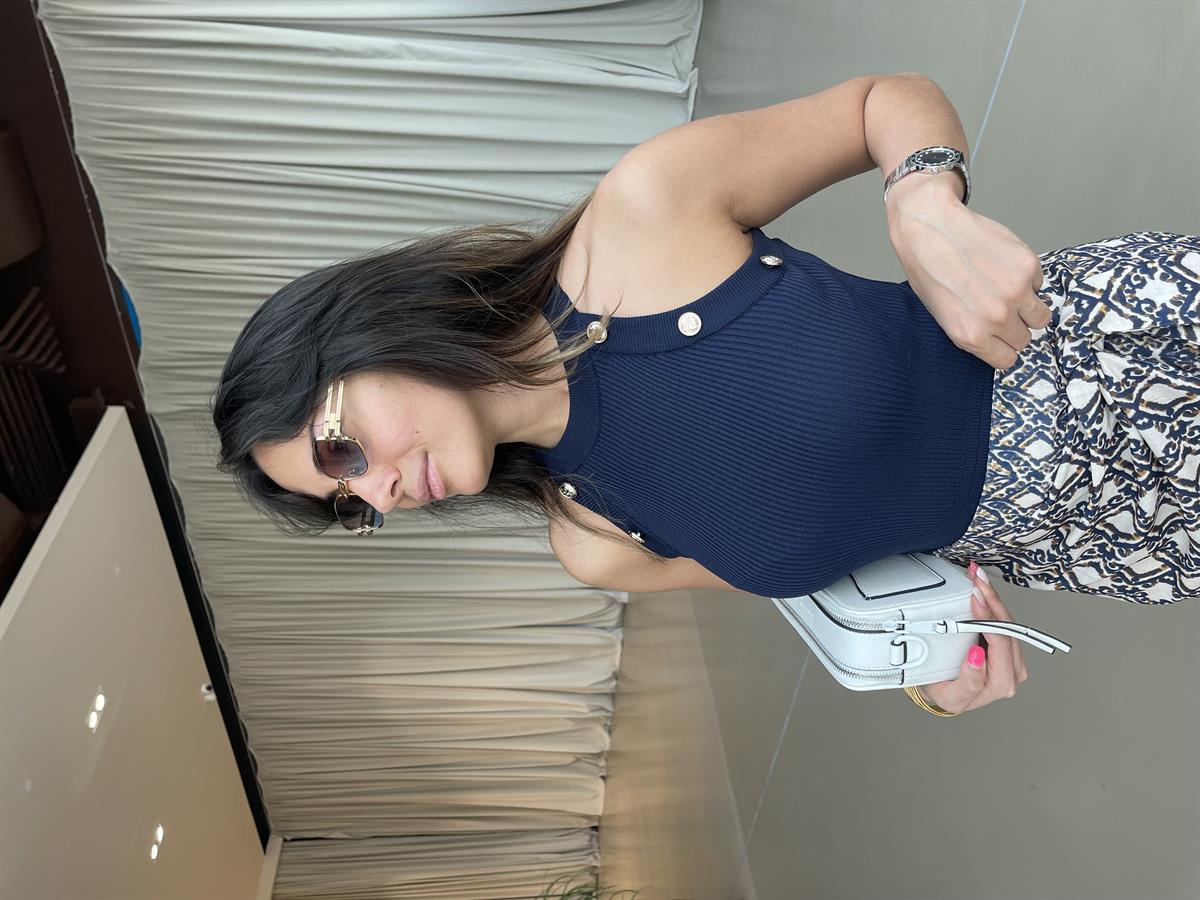 DİLVİN GOLD DÜĞMELİ LACİVERT TRİKO CROP