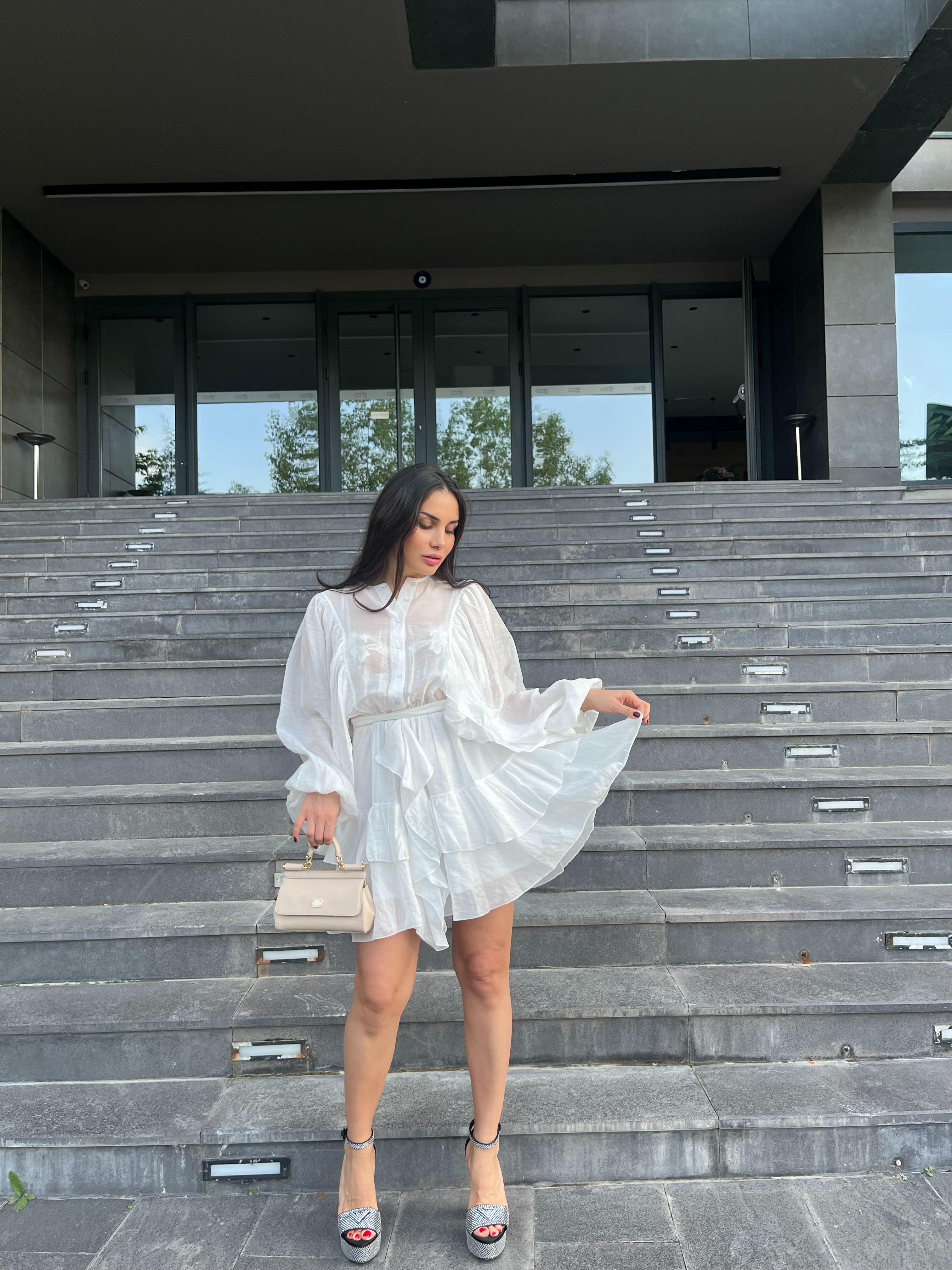 EKRU MİMOZA ELBİSE 