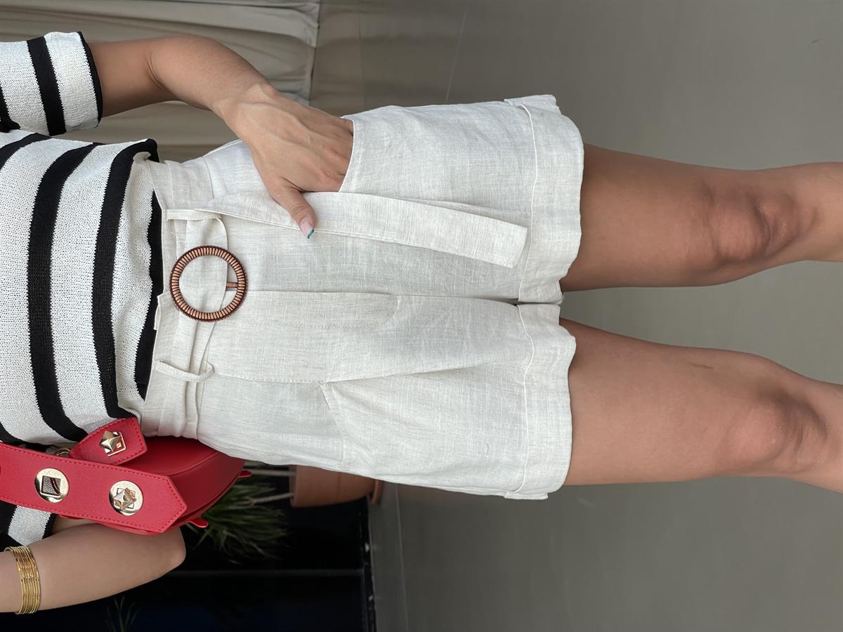 KEMERLİ KETEN ŞORT