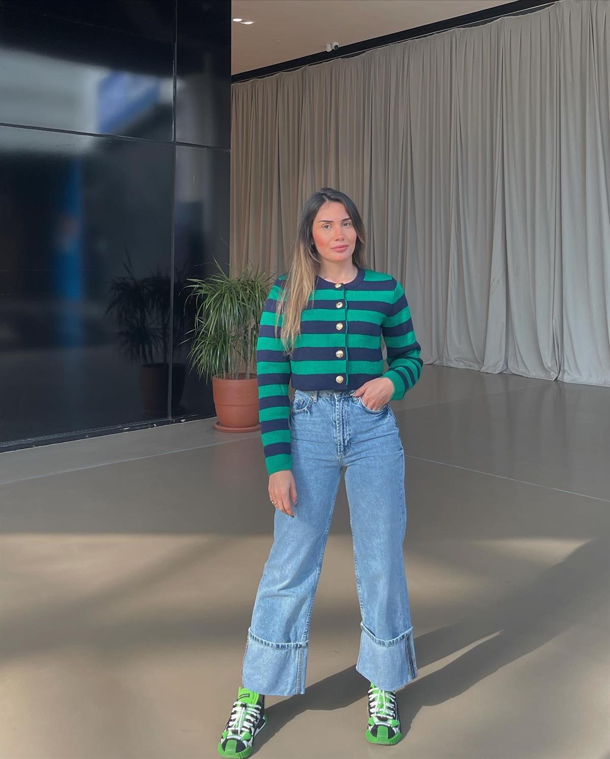 LACİVERT YEŞİL ÇİZGİLİ HIRKA