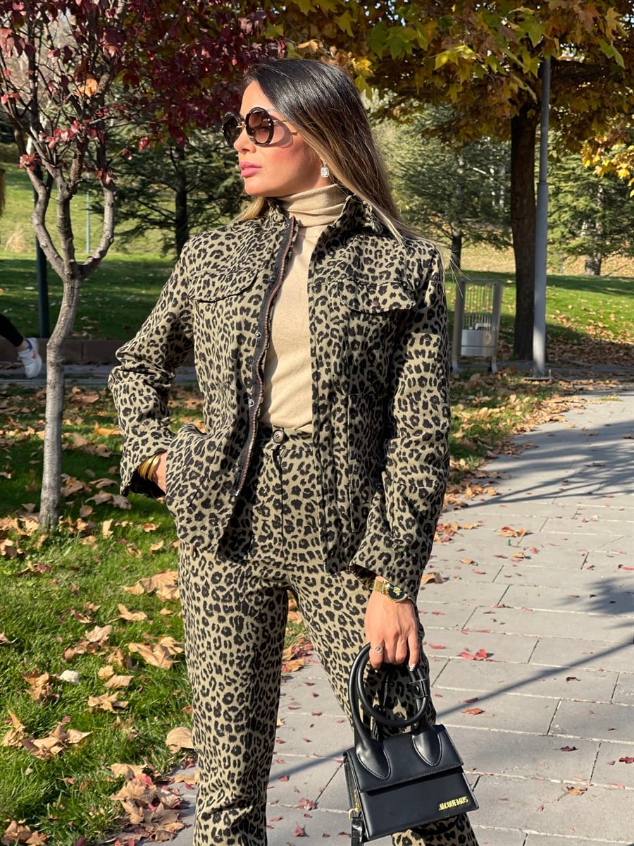 LEOPAR DESEN CEKET PANTOLON TAKIM