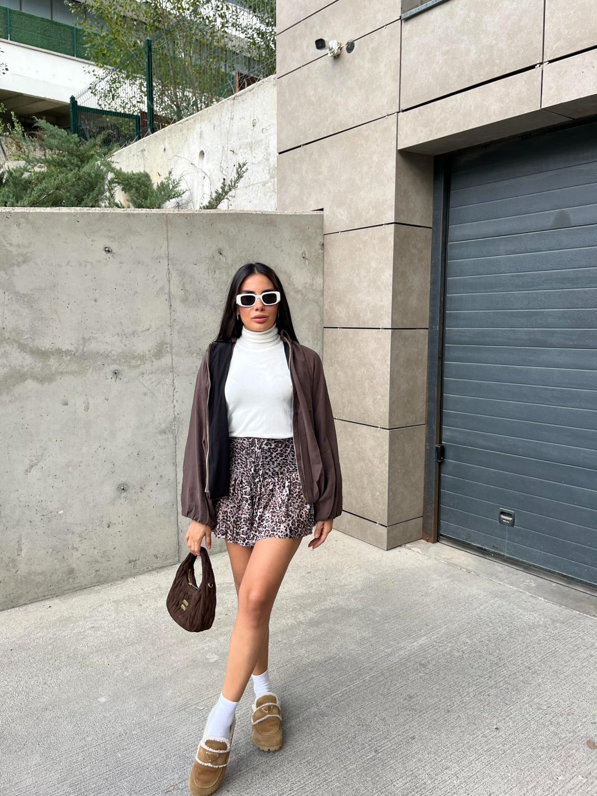 leopar desenli mini etek 