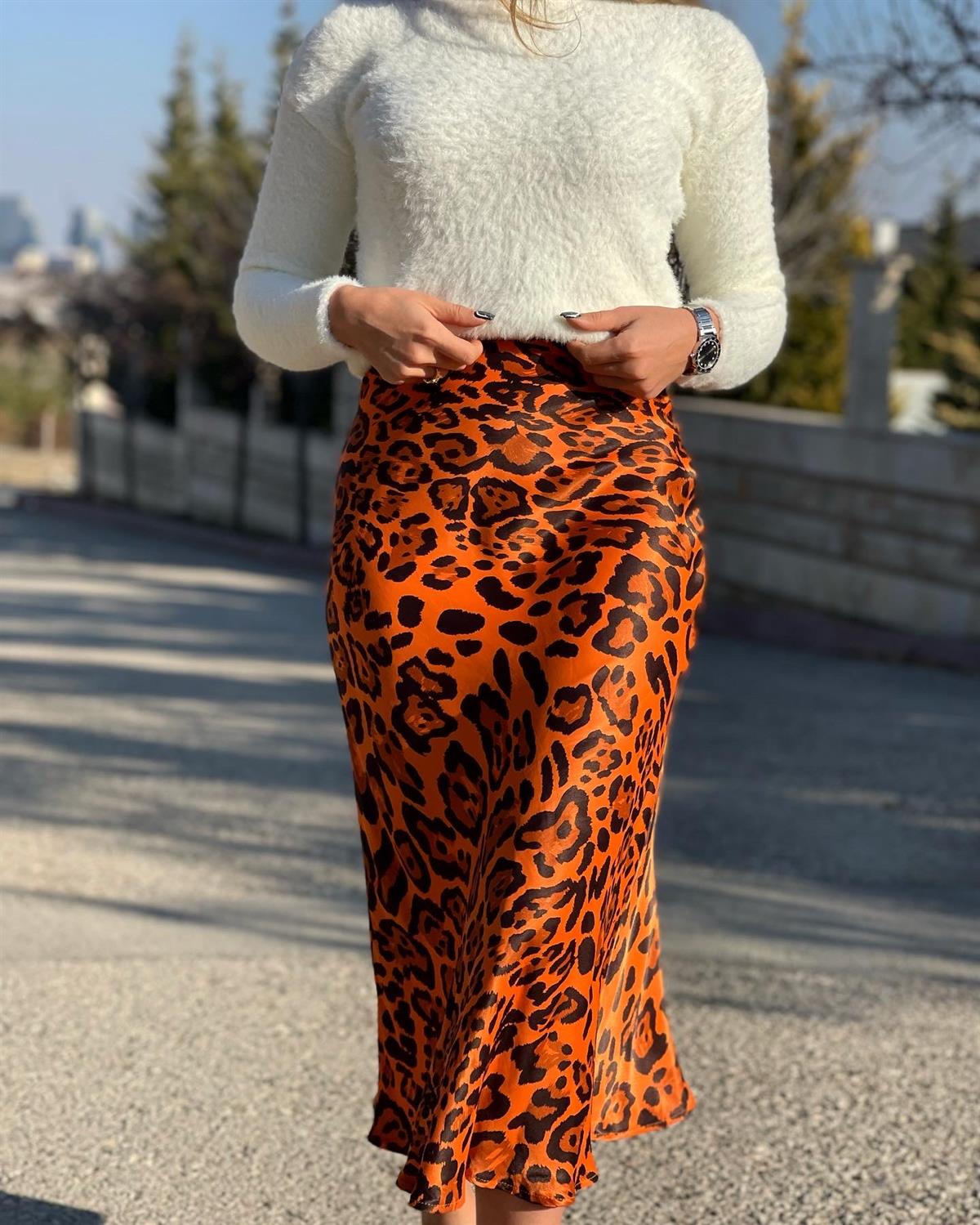 LEOPAR TURUNCU SATEN ETEK