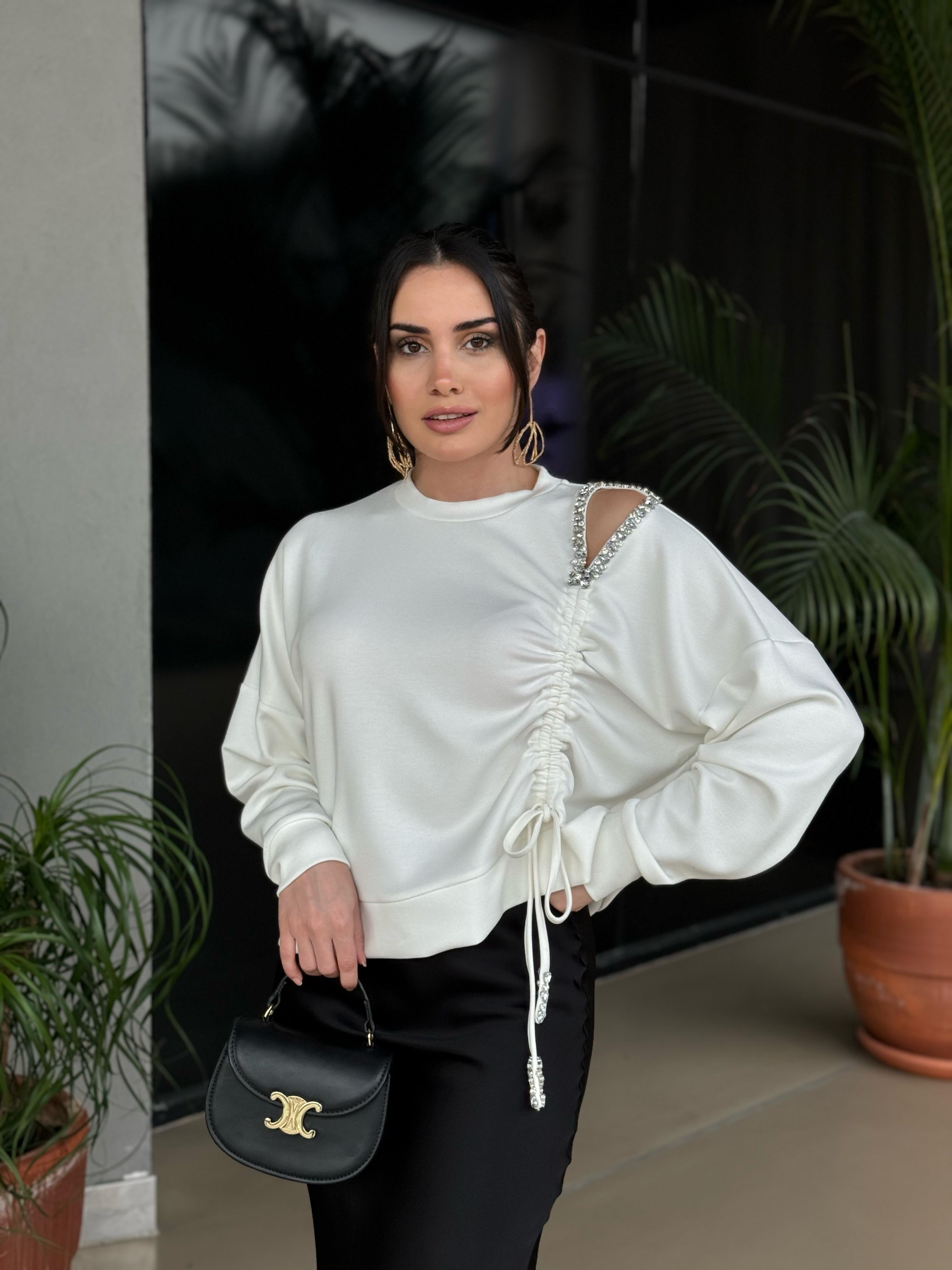 ORIJINAL MARKA OMZU TAŞLI BÜZGÜLÜ SWEAT