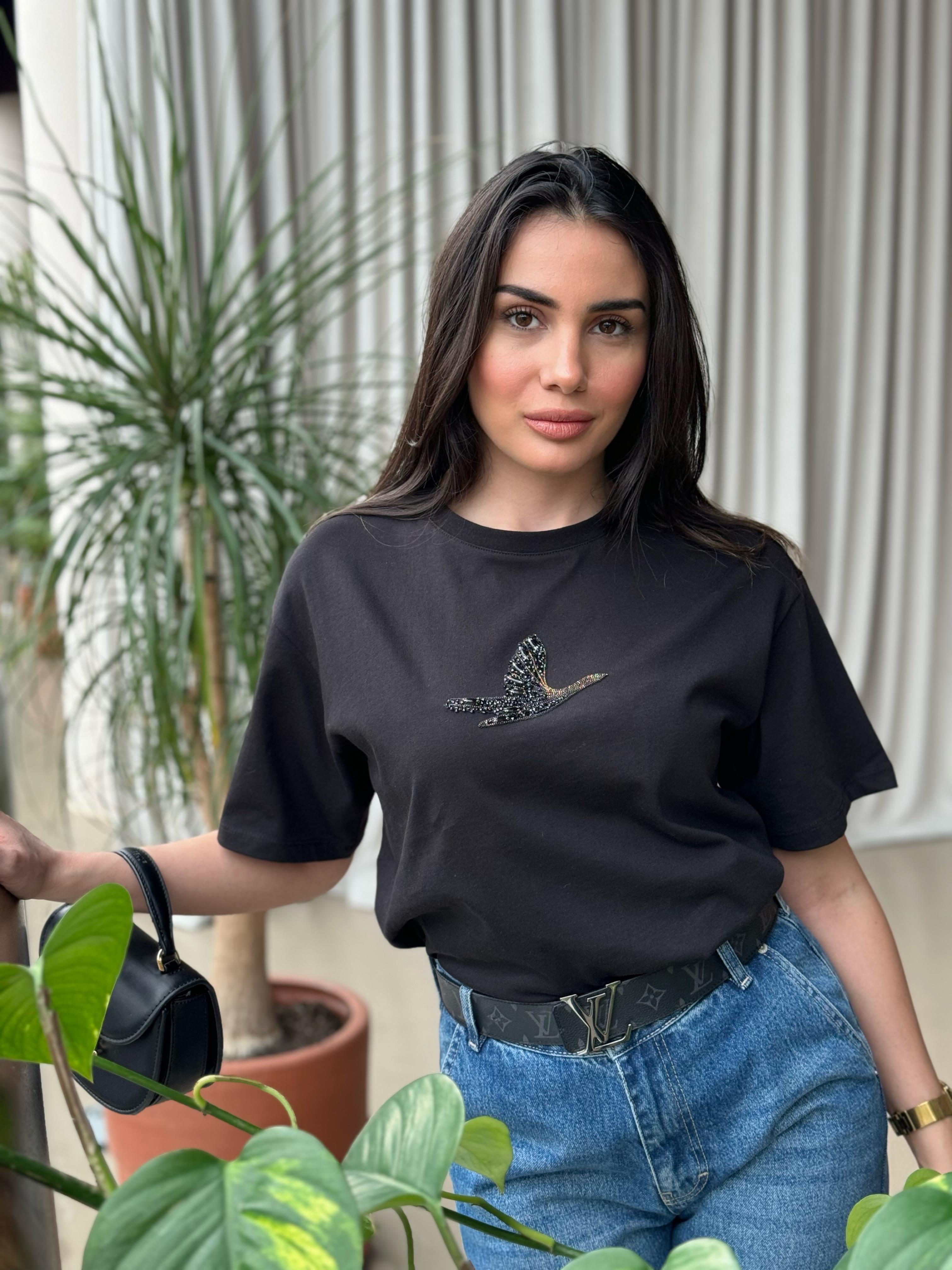 ORIJINAL MARKA SİYAH İŞLEMELİ T-SHIRT