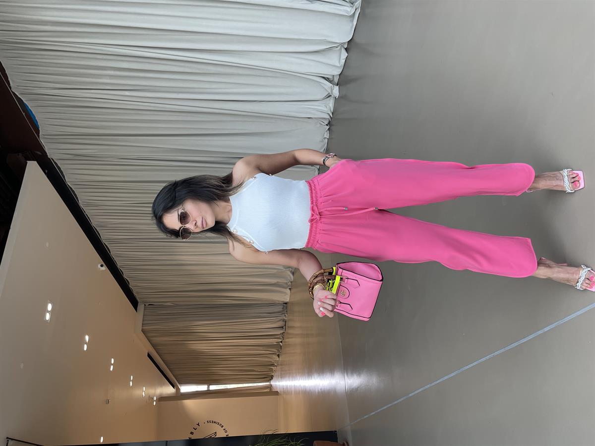 PEMBE BELDEN BAĞLAMALI PANTOLON