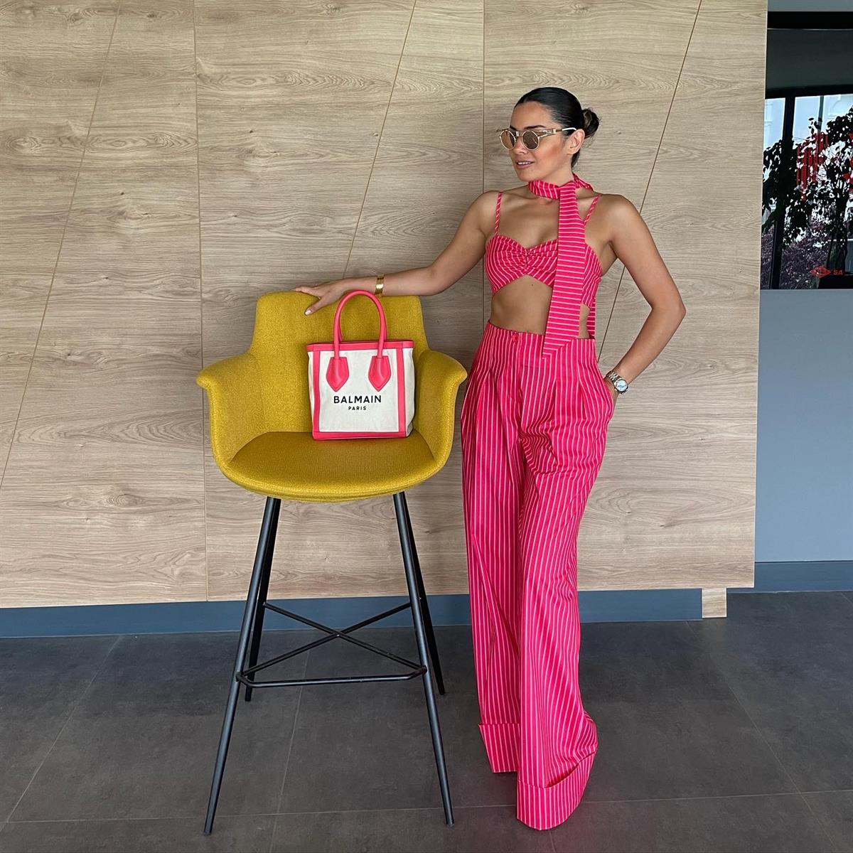 PEMBE ÇİZGİLİ CROP PANTOLON TAKIM