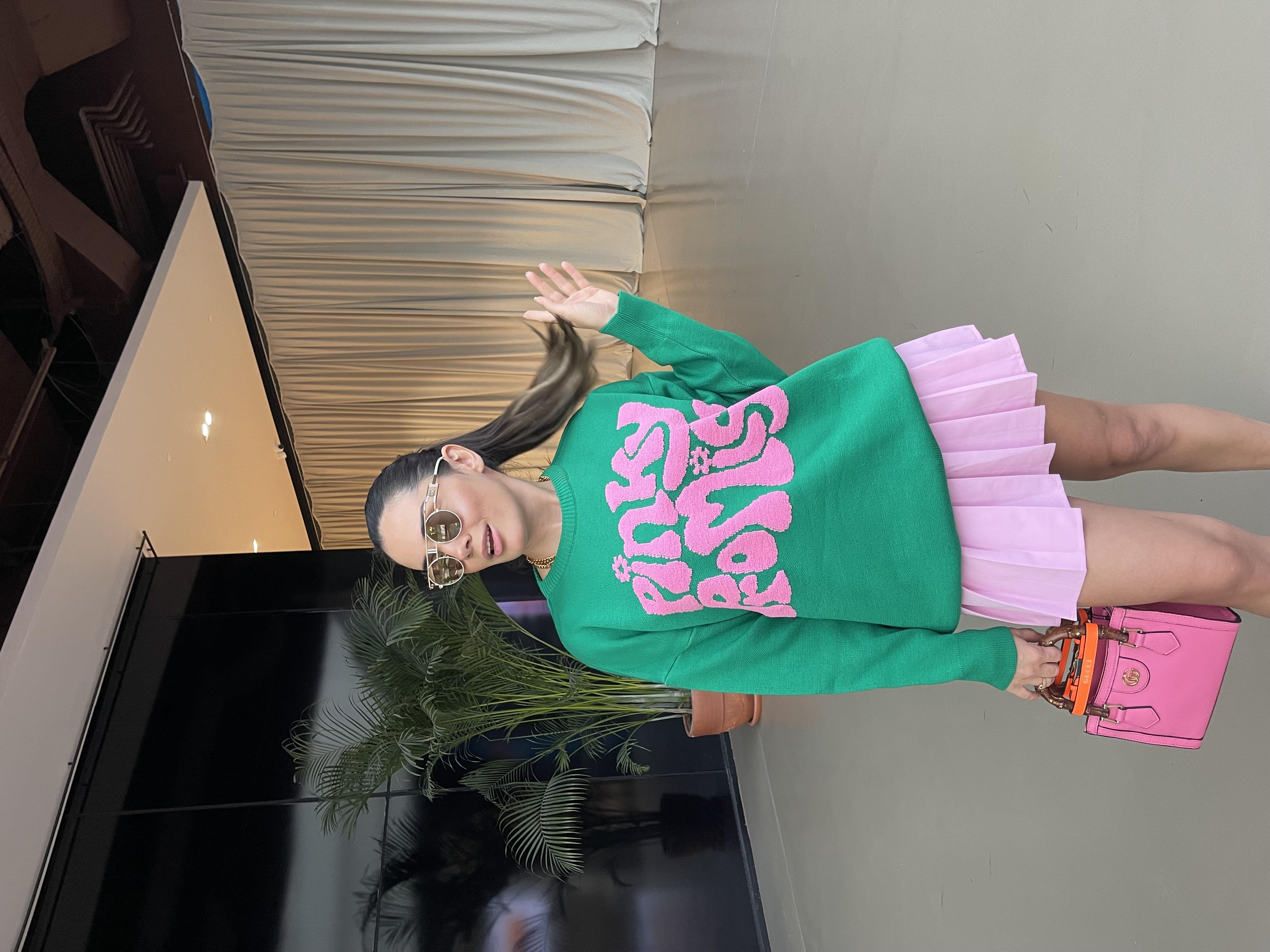 PINKY YAZILI YEŞİL KAZAK