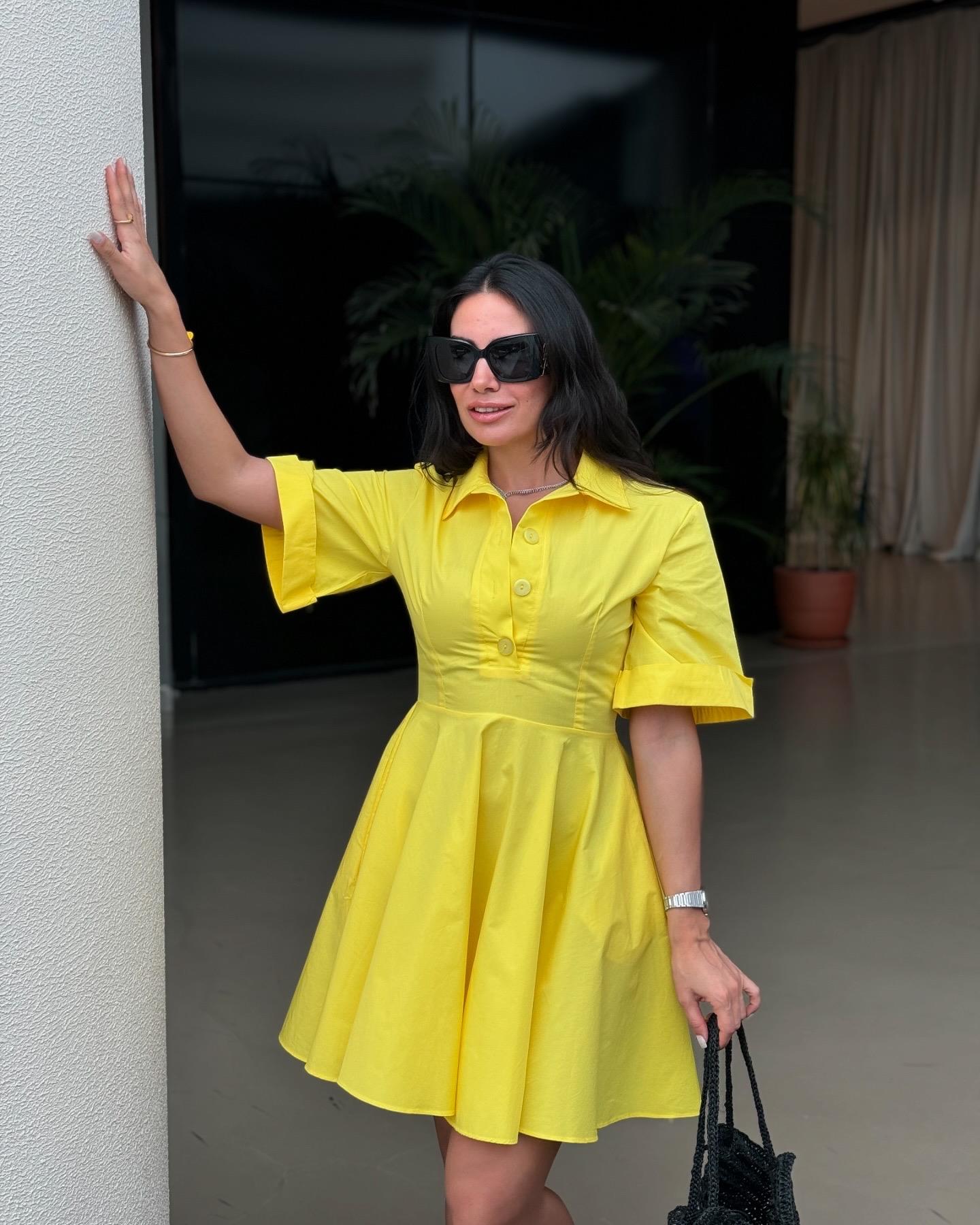 SARI CEPLİ GÖMLEK ELBİSE