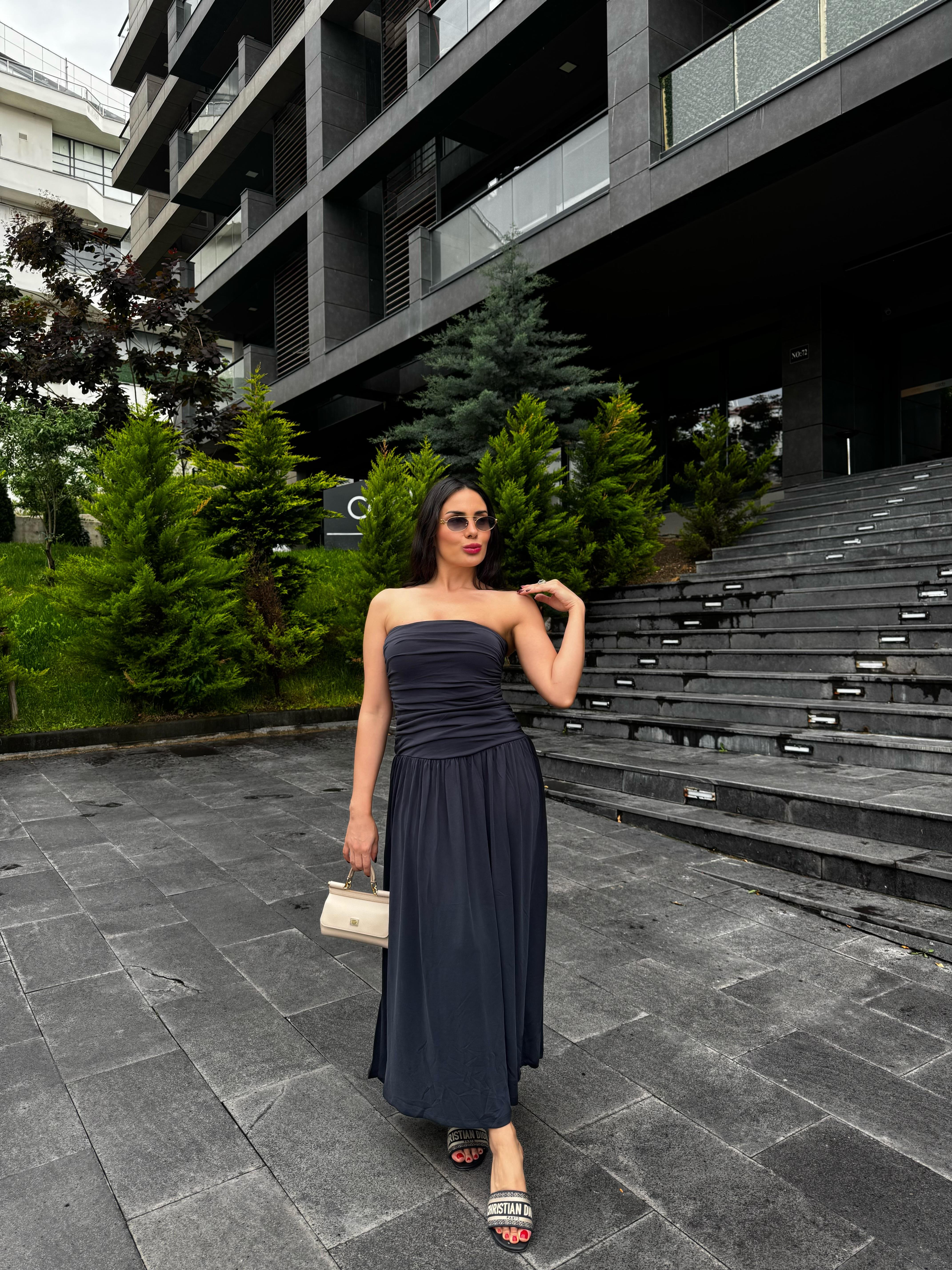 STRAPLEZ UZUN ELBİSE