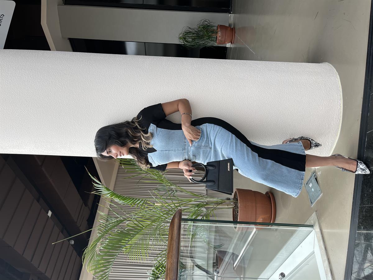 TWIST MODEL JEAN SİYAH DETAYLI ELBİSE