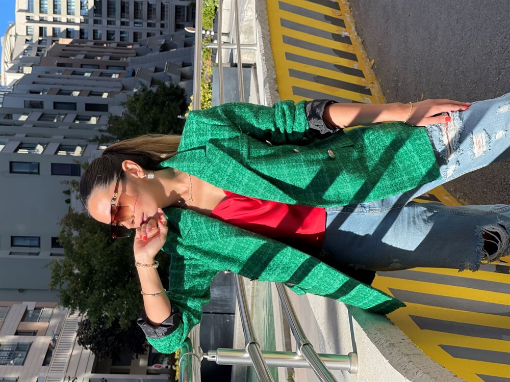 YEŞİL GOLD DÜĞMELİ CEKET