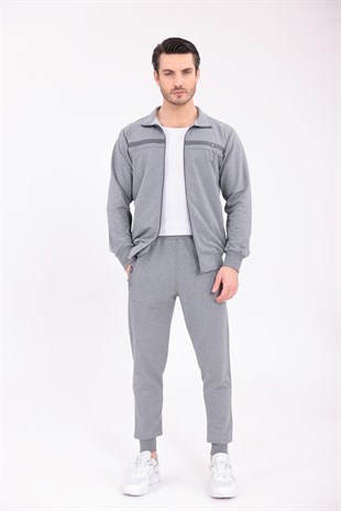 Füme Noir Line Kapüşonsuz Fermuarlı Üst ve Jogger Alt Eşofman Takımı