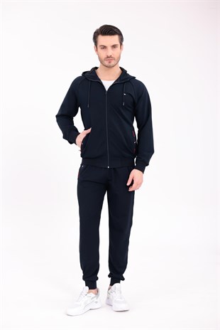 Lacivert Modern Konfor Kapüşonlu Fermuarlı Üst ve Jogger Alt Eşofman Takımı