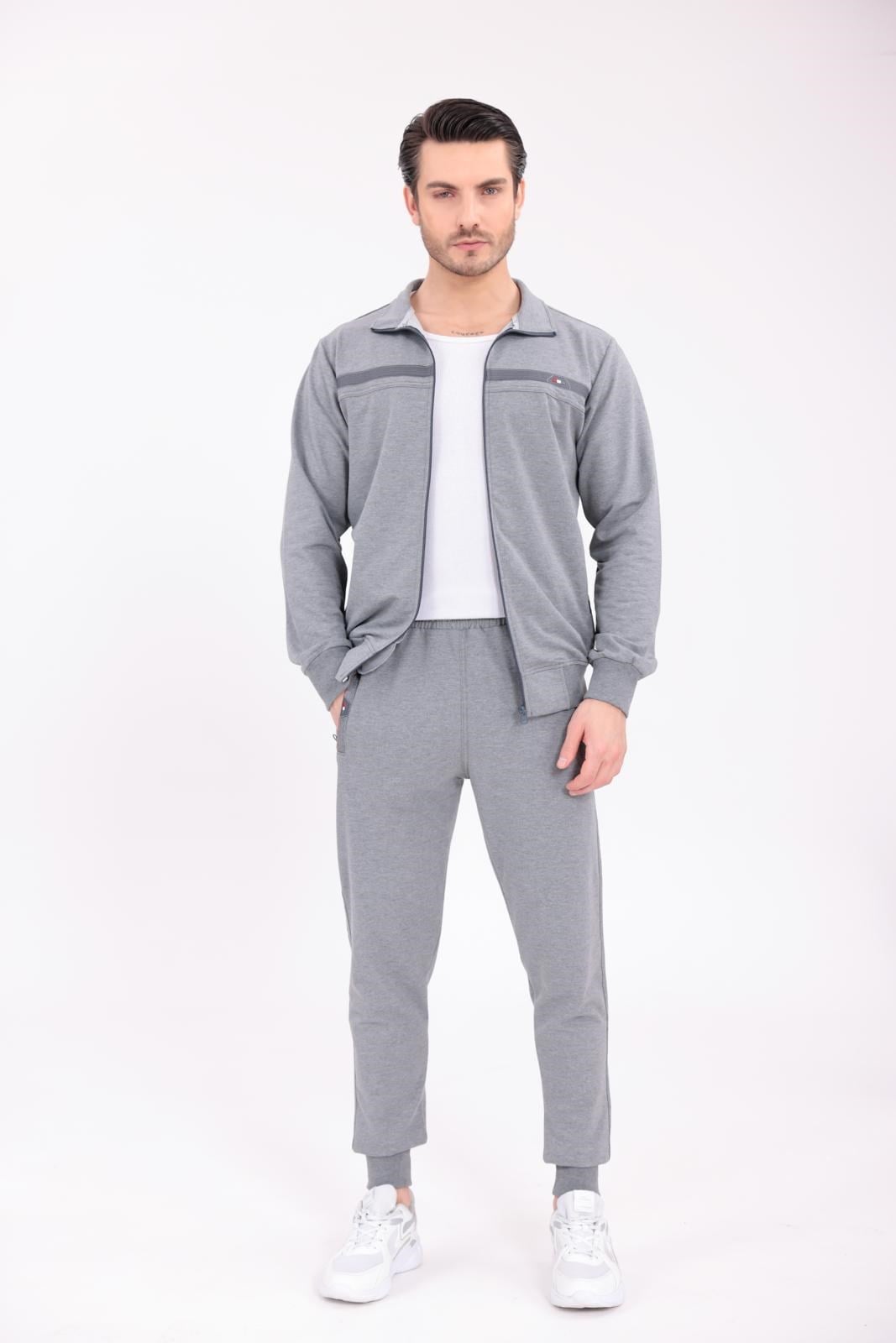 Füme Noir Line Kapüşonsuz Fermuarlı Üst ve Jogger Alt Eşofman Takımı