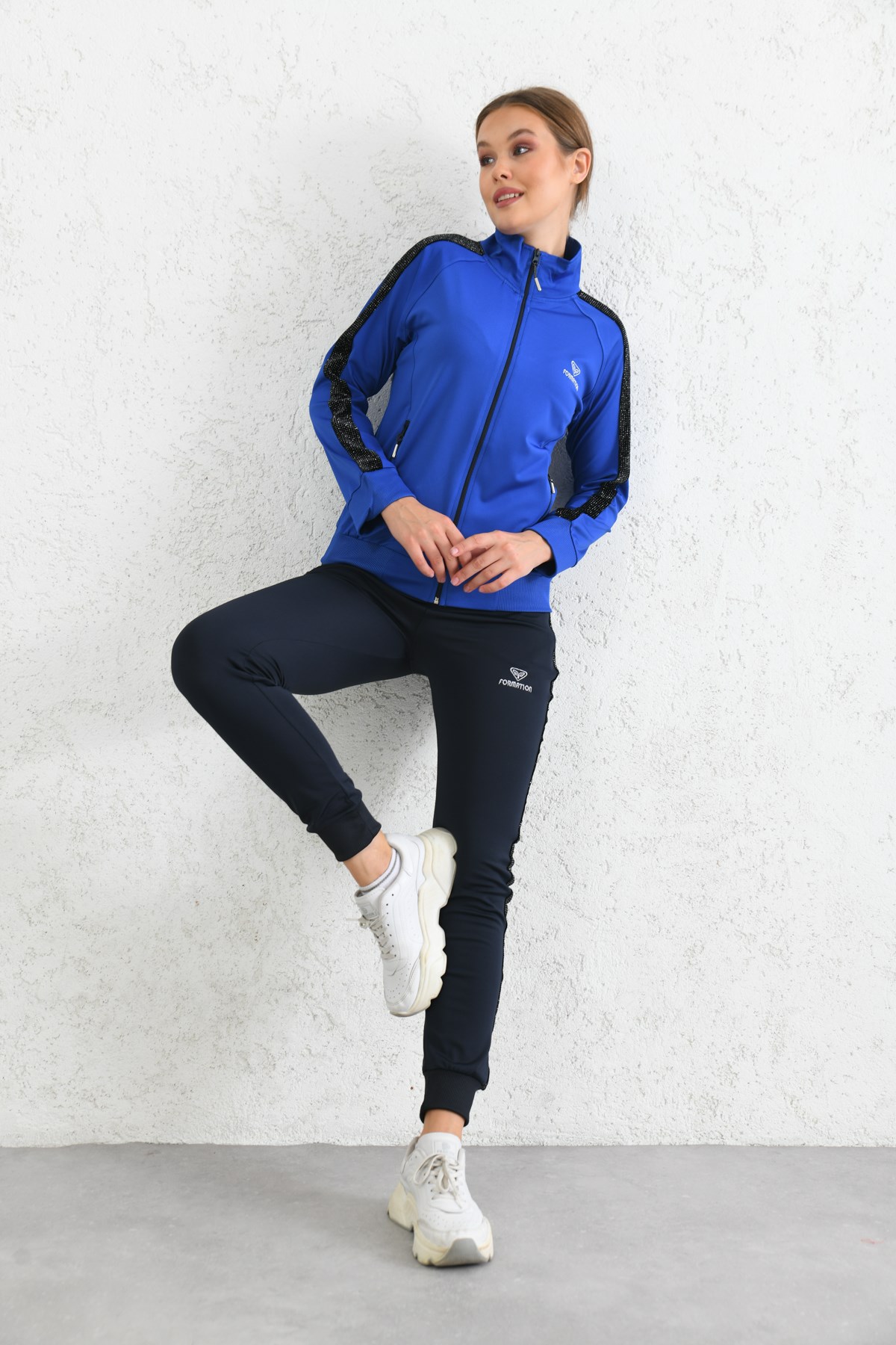 Kolda Sim Garni FermuarMavi Regular Kesim Bayan Eşofman Takımı