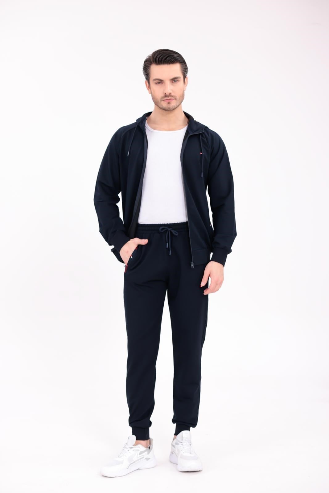 Lacivert Modern Konfor Kapüşonlu Fermuarlı Üst ve Jogger Alt Eşofman Takımı