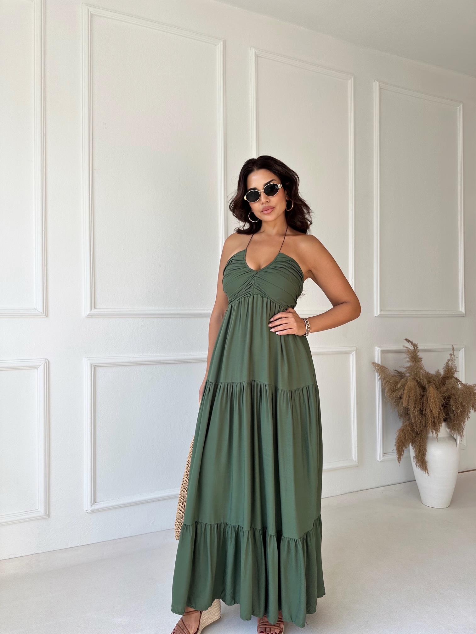 Lüks Kalite Maksi Elbise Haki