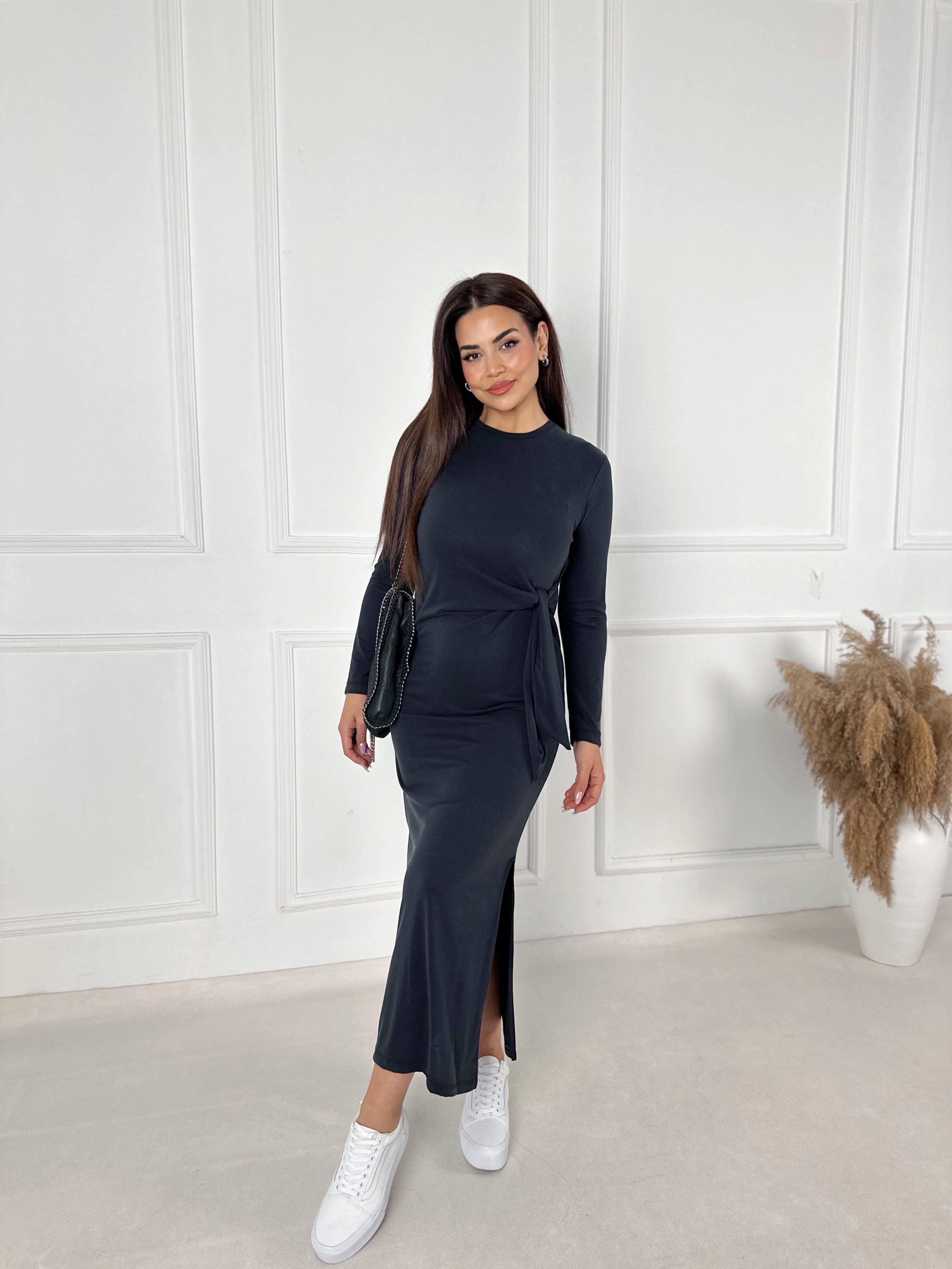 Lüks Kalite Oysho Kumaş Siyah Uzun Kollu Elbise | Nora Butik