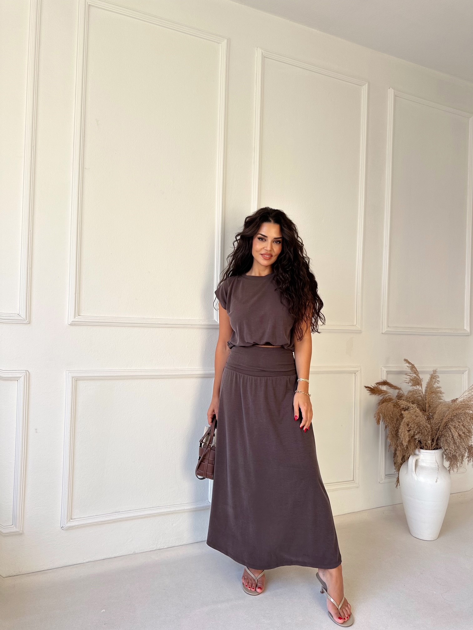 Mira Modal Etek Bluz Takım - Kahve