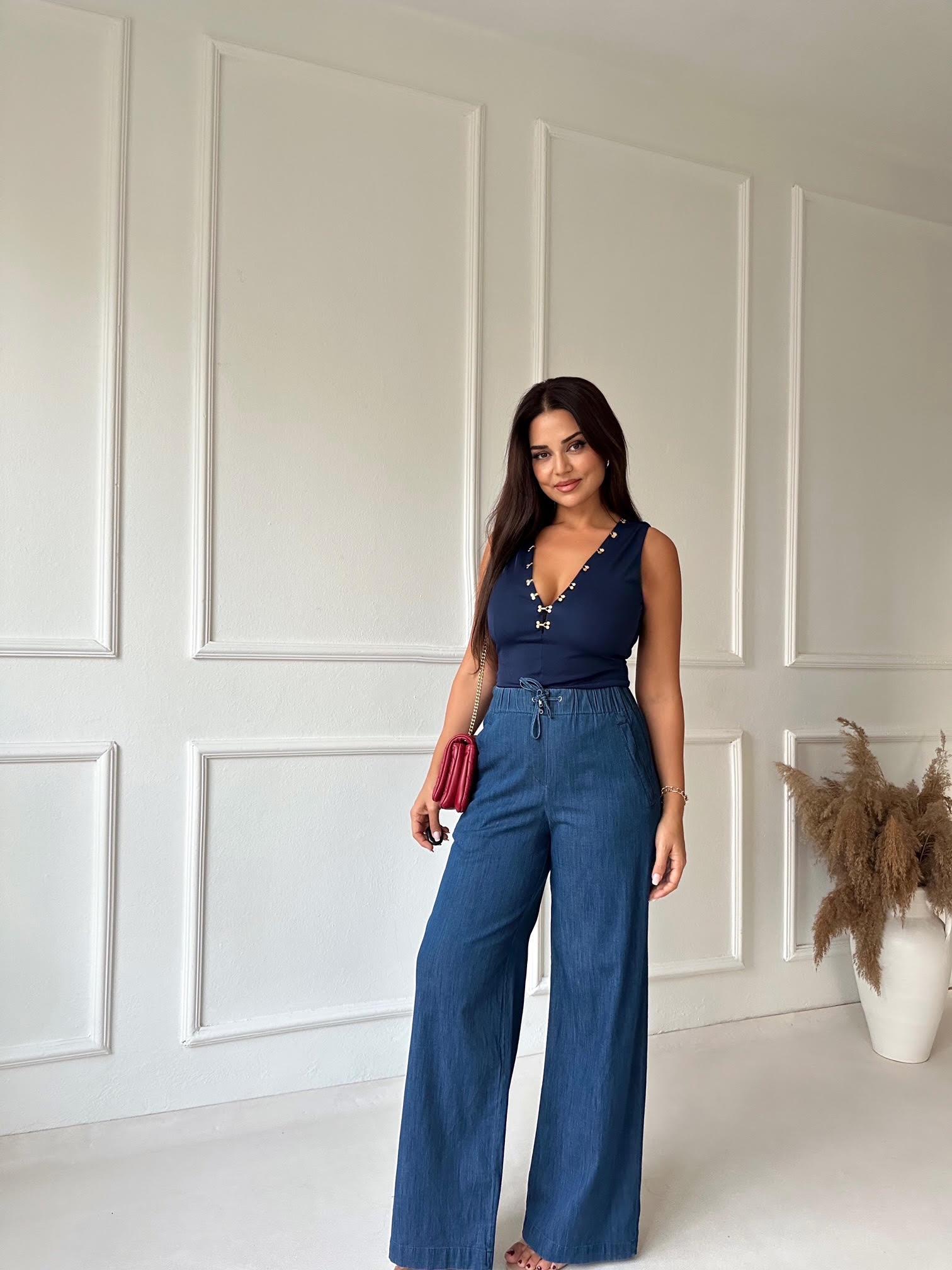 Orijinal Marka Tam Yüksek Bel Straight Fit Tensel Jean Pantolon 