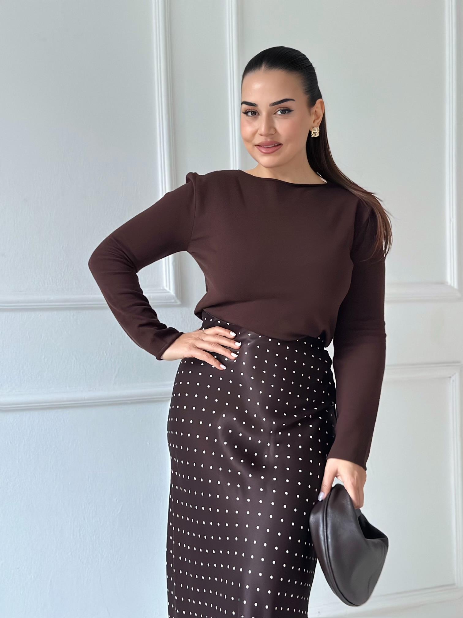 Premium Corsman İplik Basic Triko Bluz - Acı Kahve