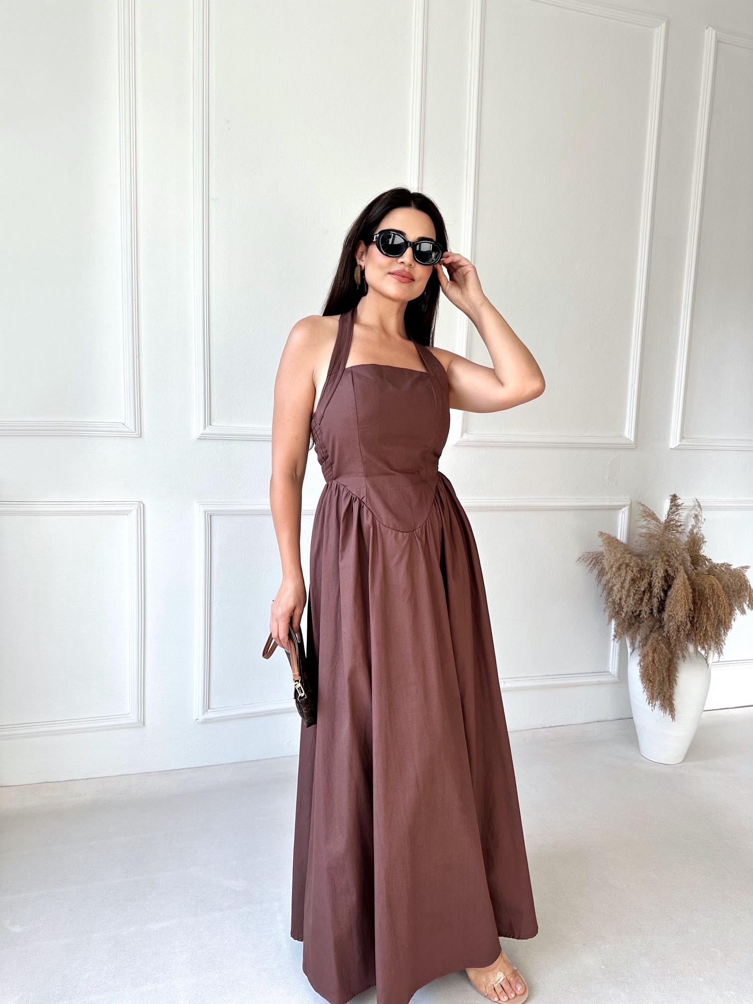 Premium Kalite Halter Yaka Maksi Elbise