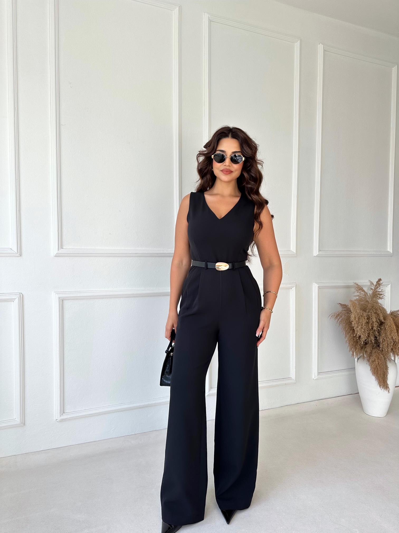 Premium Kalite Kemerli V Yaka Tulum