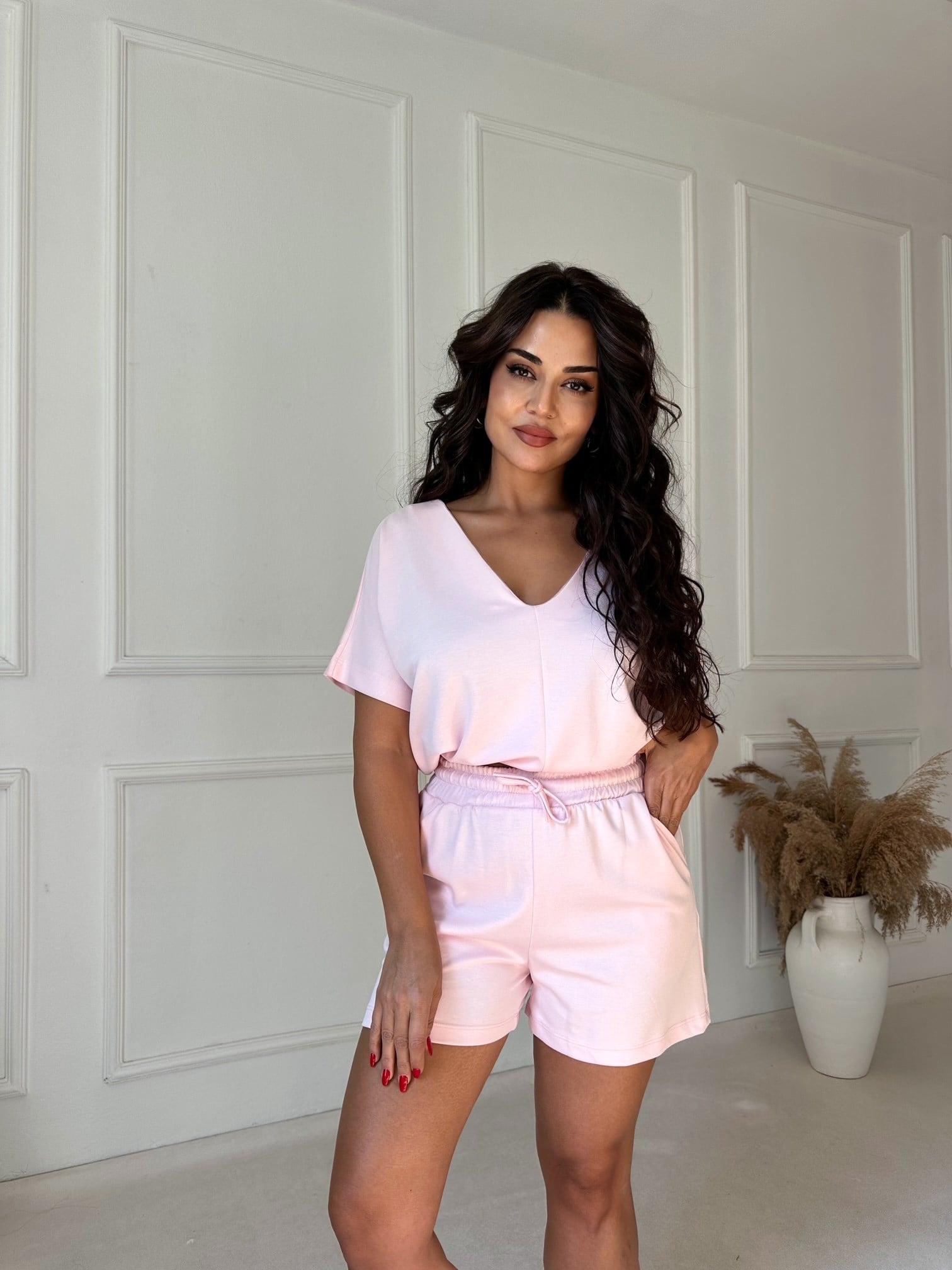 Premium Kalite Modal Şort Takım - Pembe