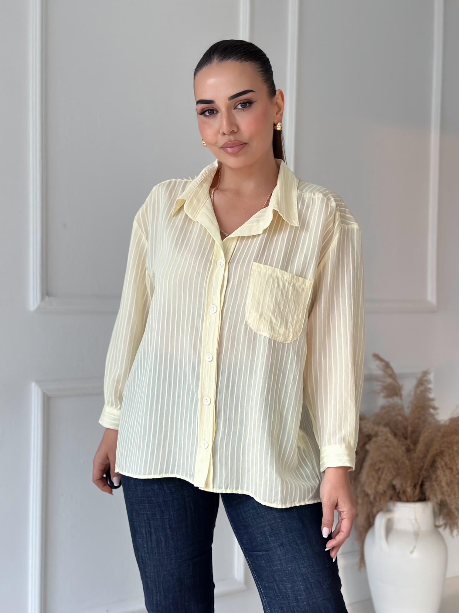 Premium Kalite Soft Line Oversize Gömlek - Sarı