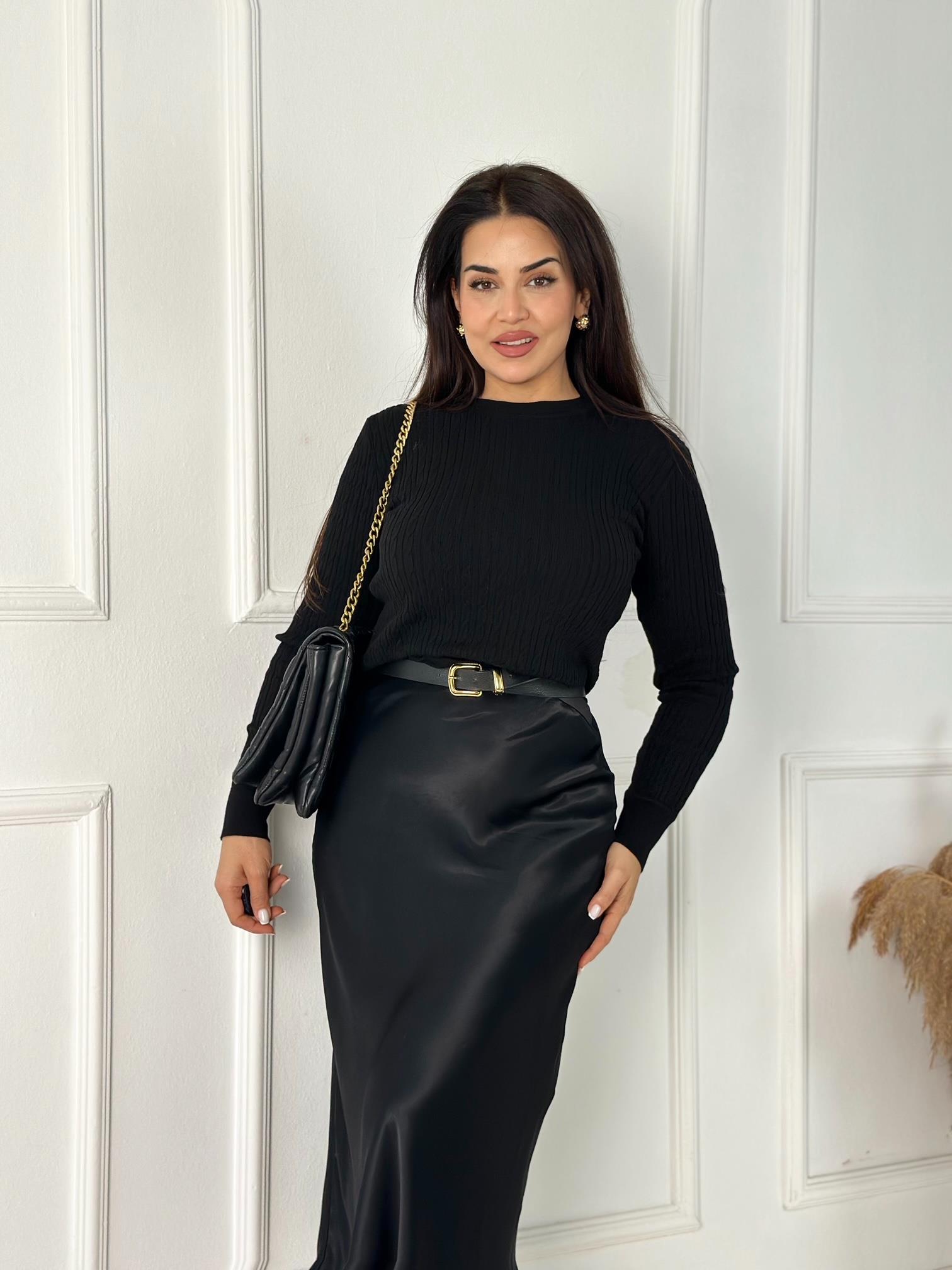 Ralph Saç Örgülü Siyah Triko Kazak