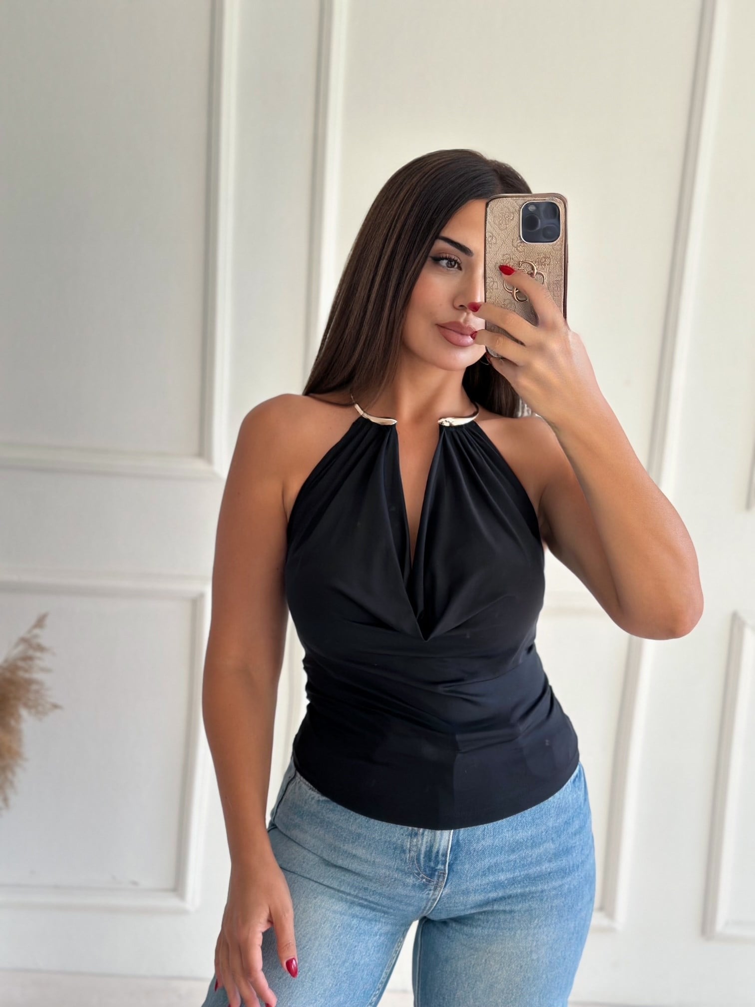 Valentina Gold Yaka Bluz - Siyah