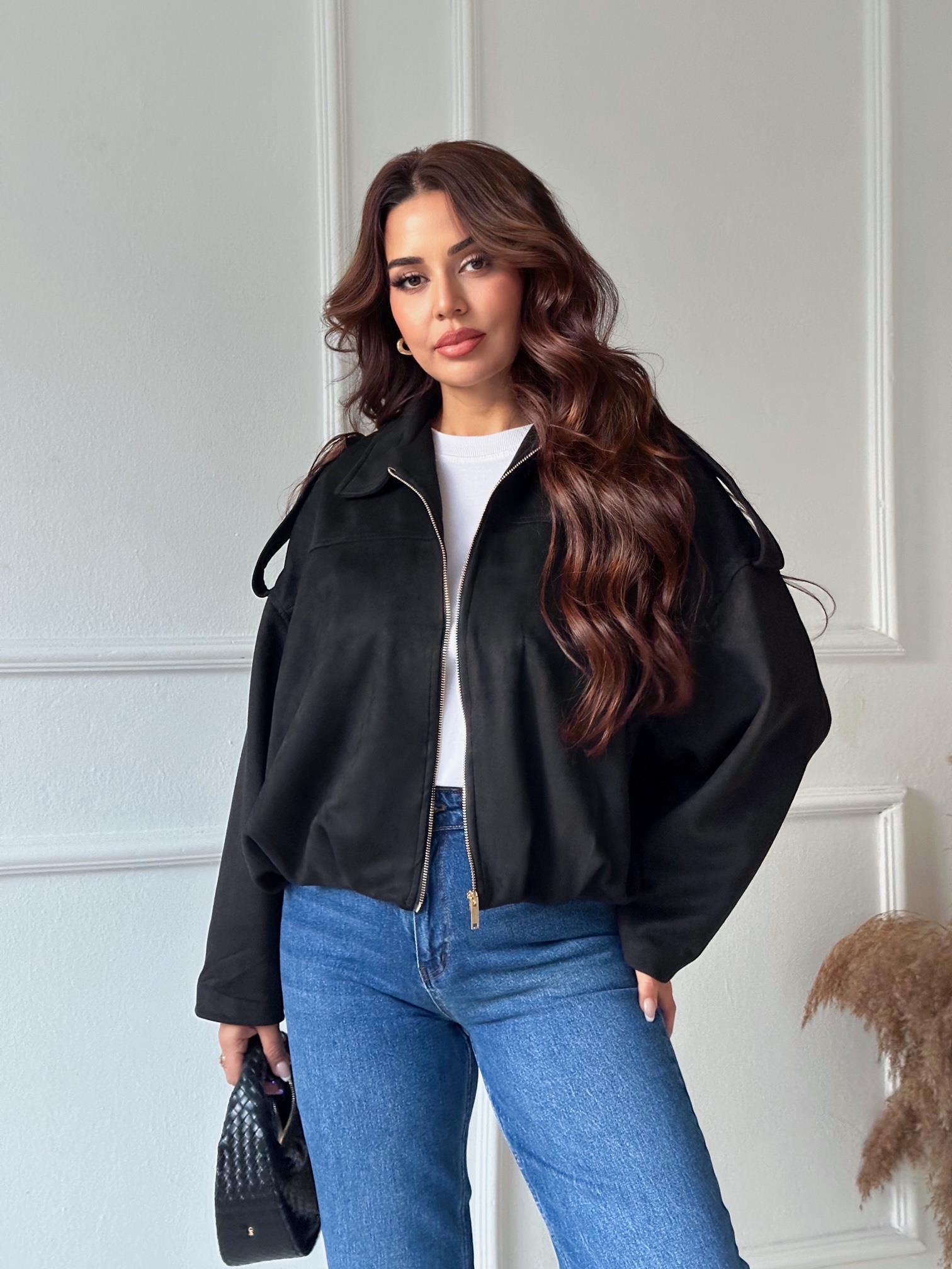 Zara Model Süet Bomber Ceket – Siyah