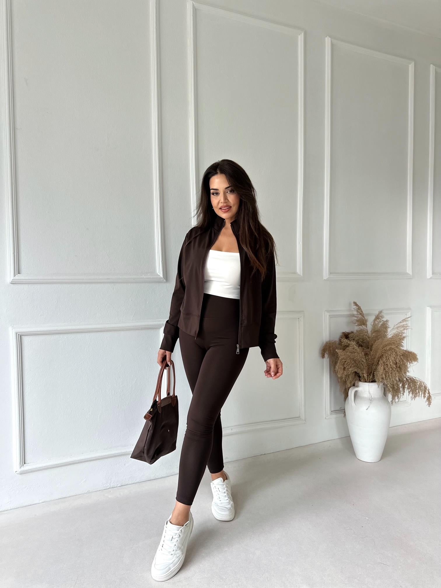 Active Kadın Ceket Tayt Spor Takım – Kahve