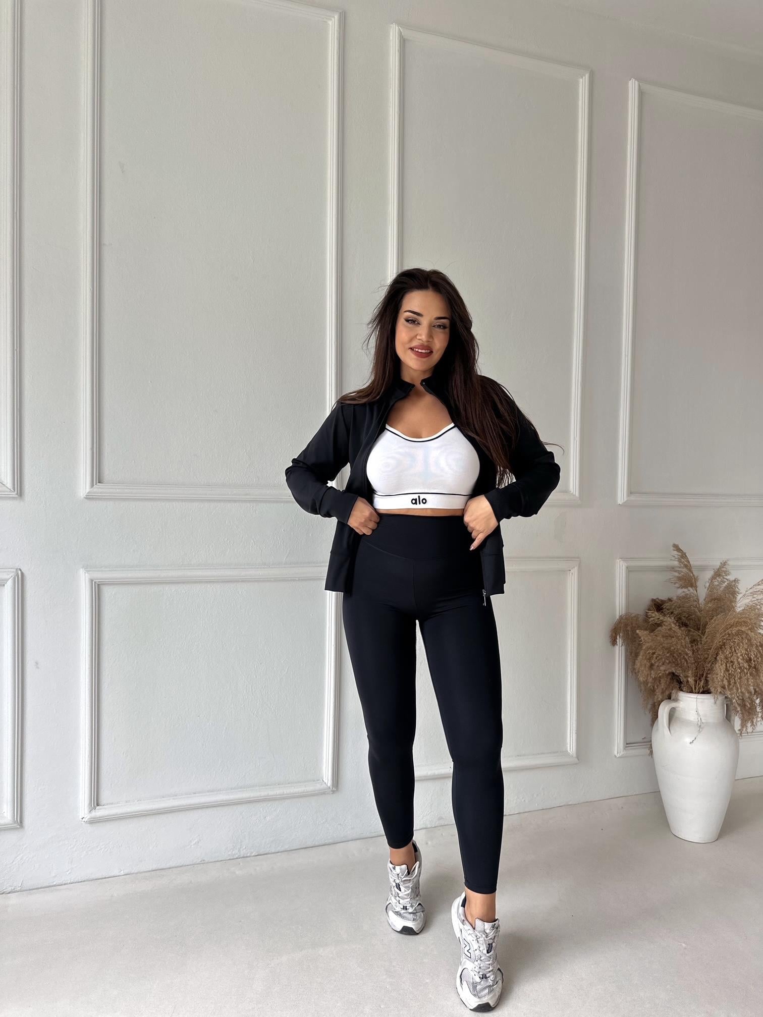 Active Kadın Ceket Tayt Spor Takım – Siyah · 2