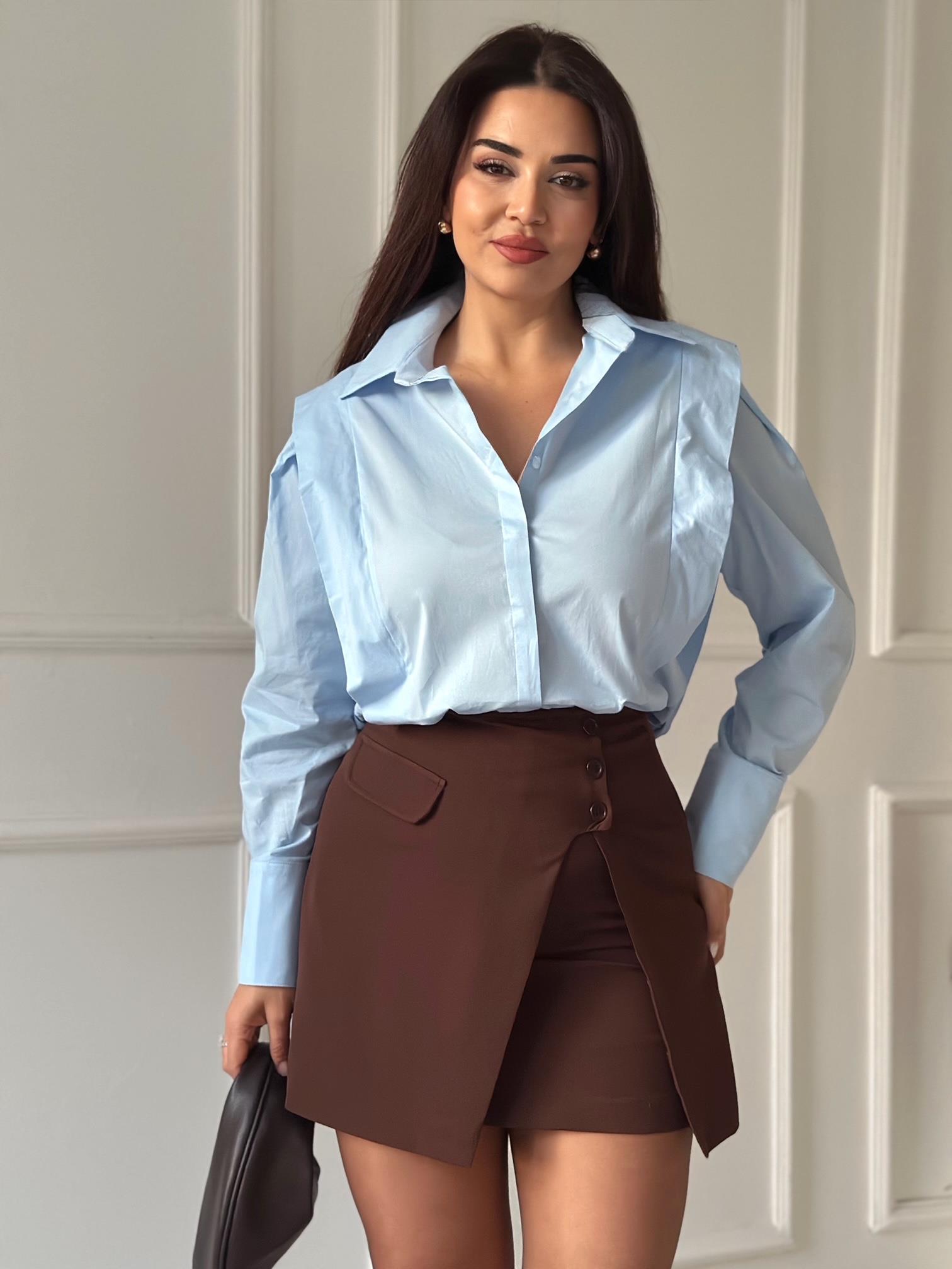 Blanc Élan Vatkalı Poplin Gömlek - Bebe Mavi