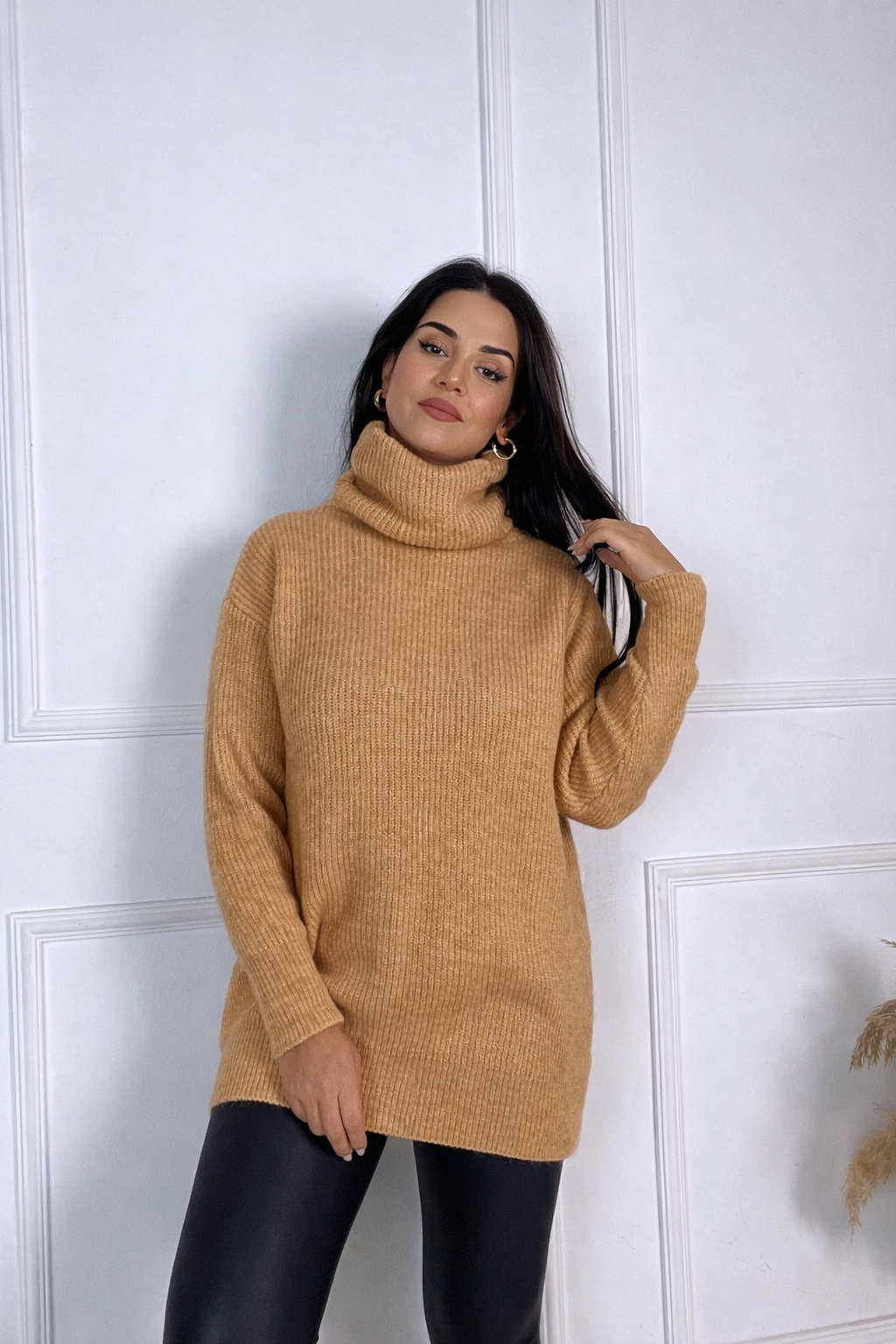 Camel Selanik Örgü Boğazlı Kazak | Nora Butik