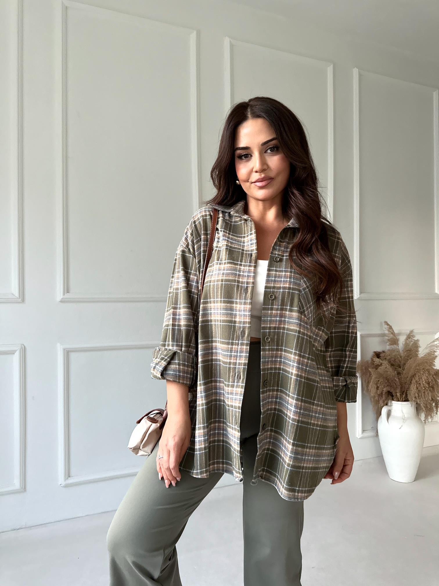 Ekose Oversize Gömlek – Haki · 4
