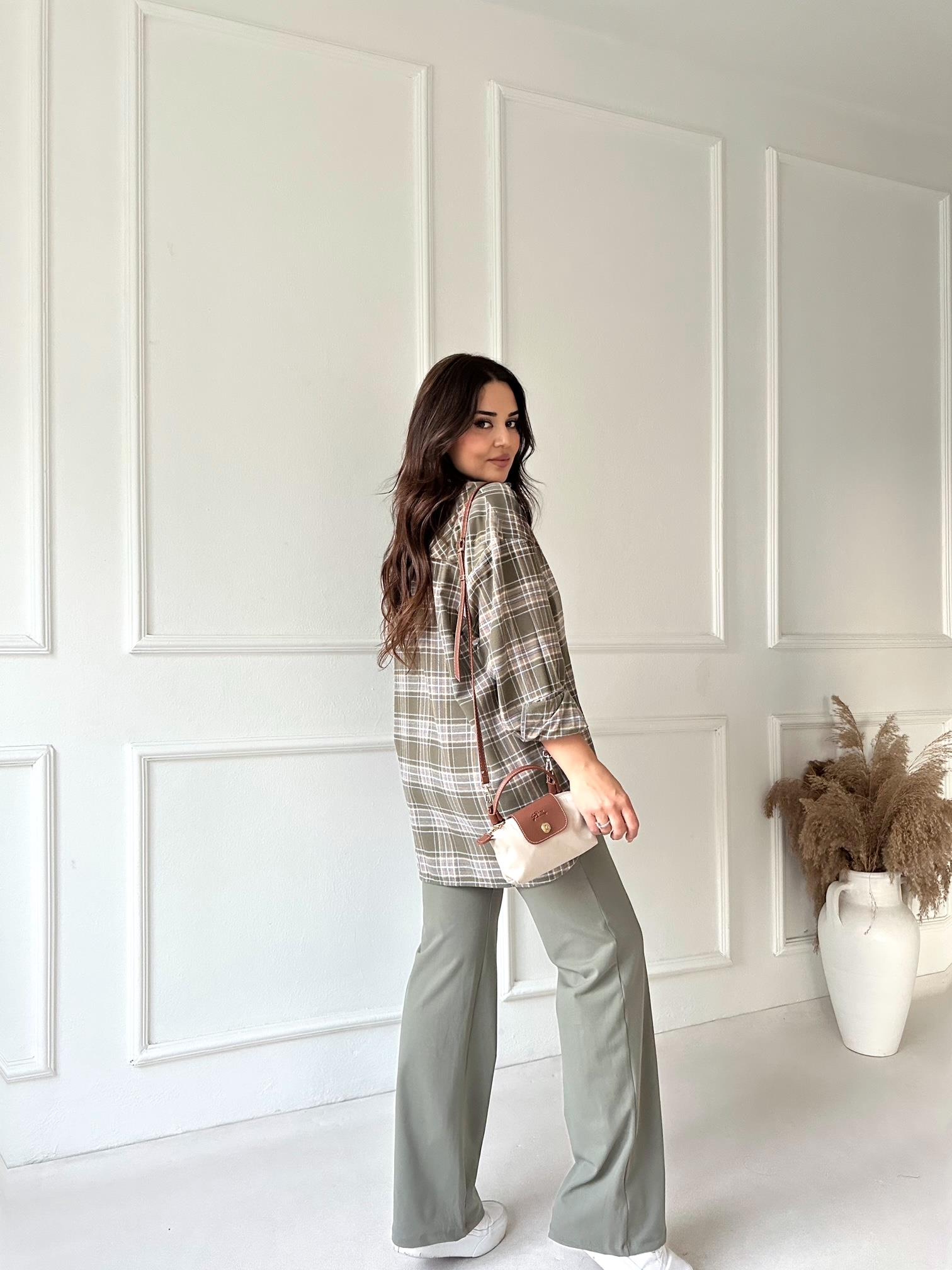 Ekose Oversize Gömlek – Haki · 5