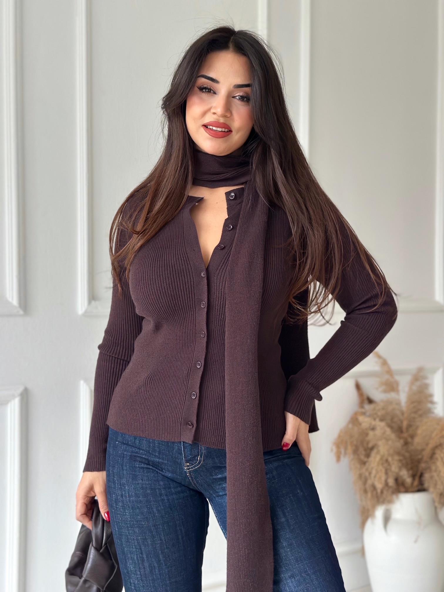 Elara Kendinden Atkılı Premium Triko Bluz - Kahve · 6