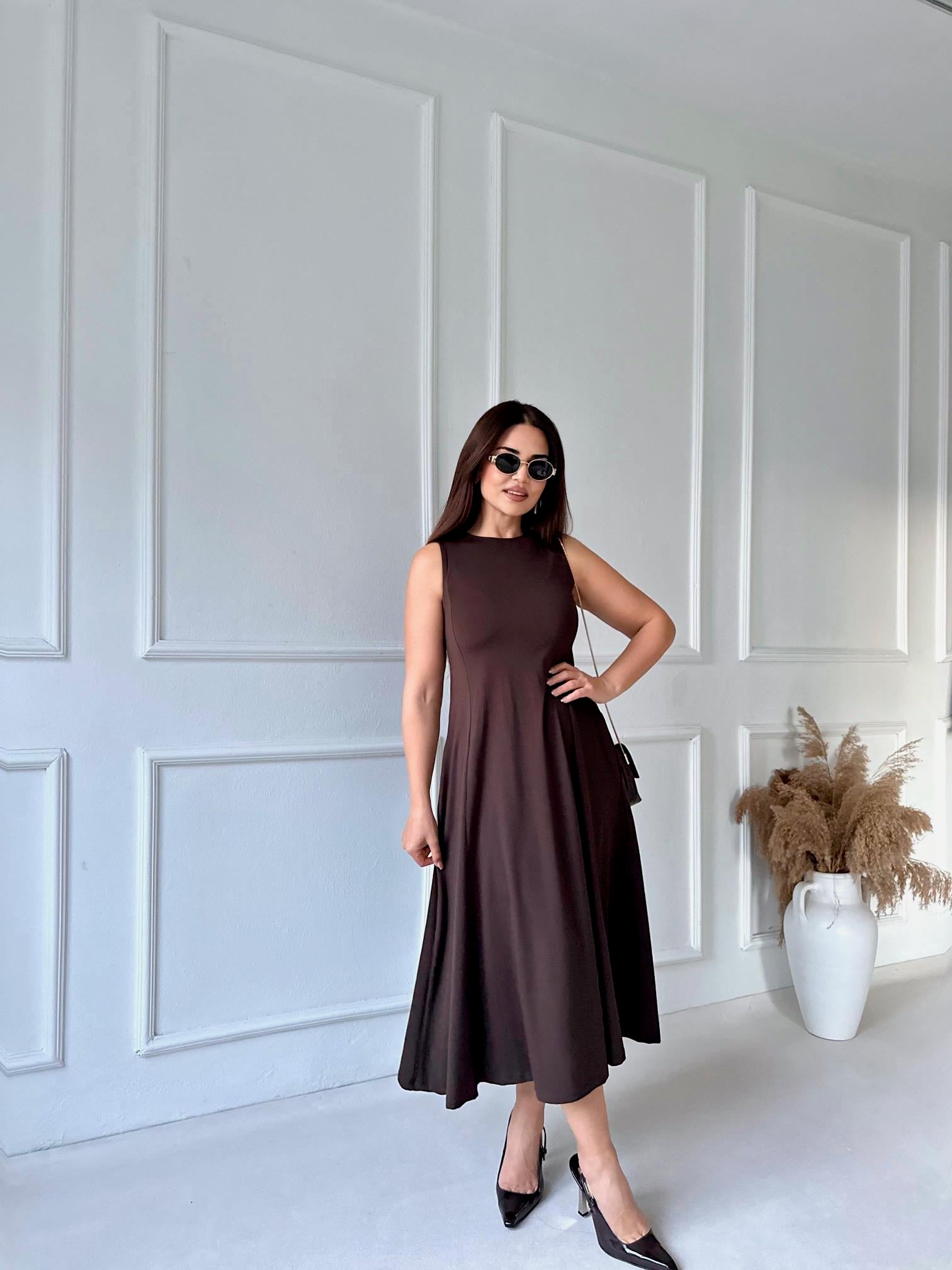 Icon Scuba Midi Elbise - Kahve