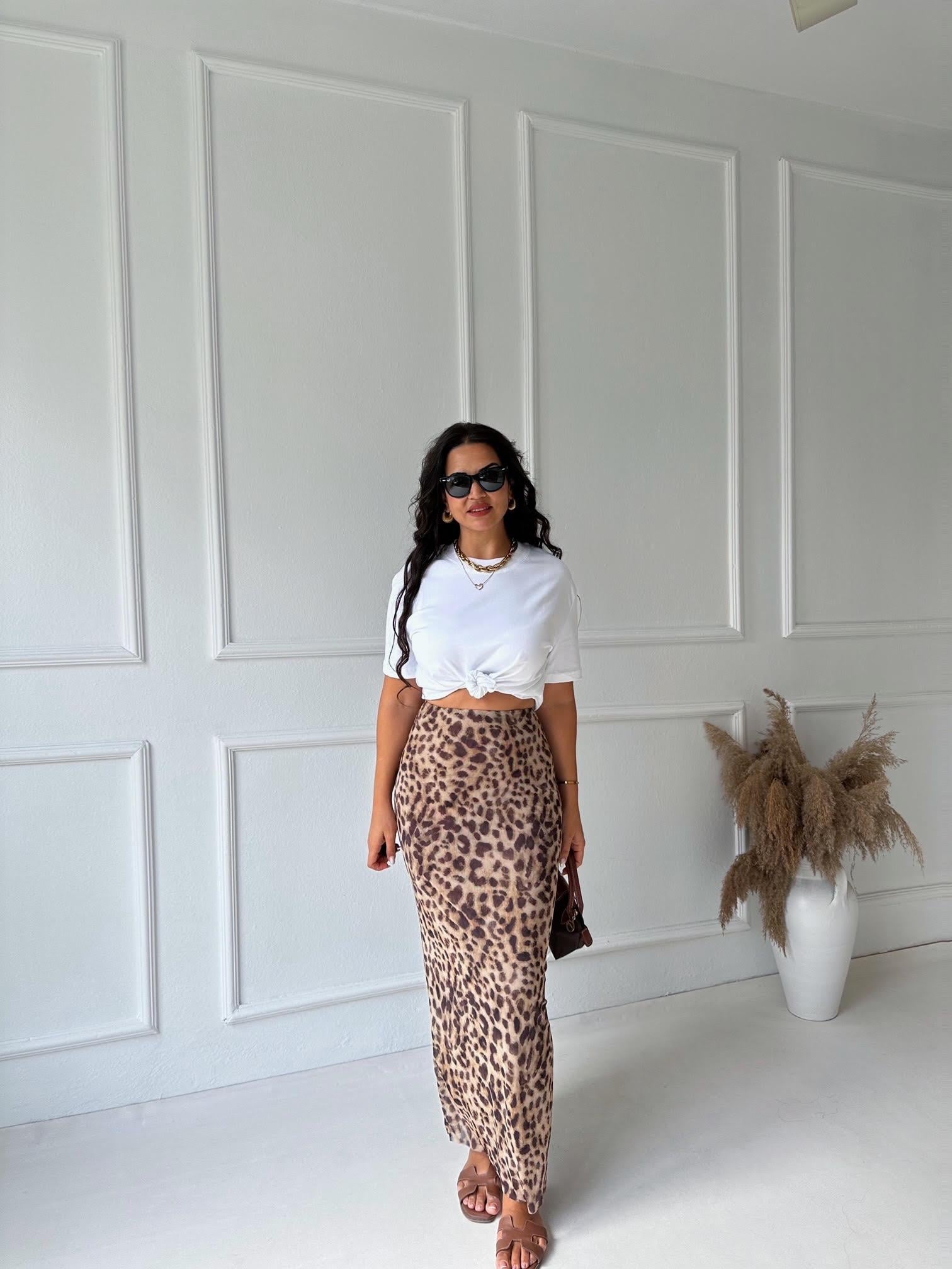 Leopar Desen Midi Kalem Etek
