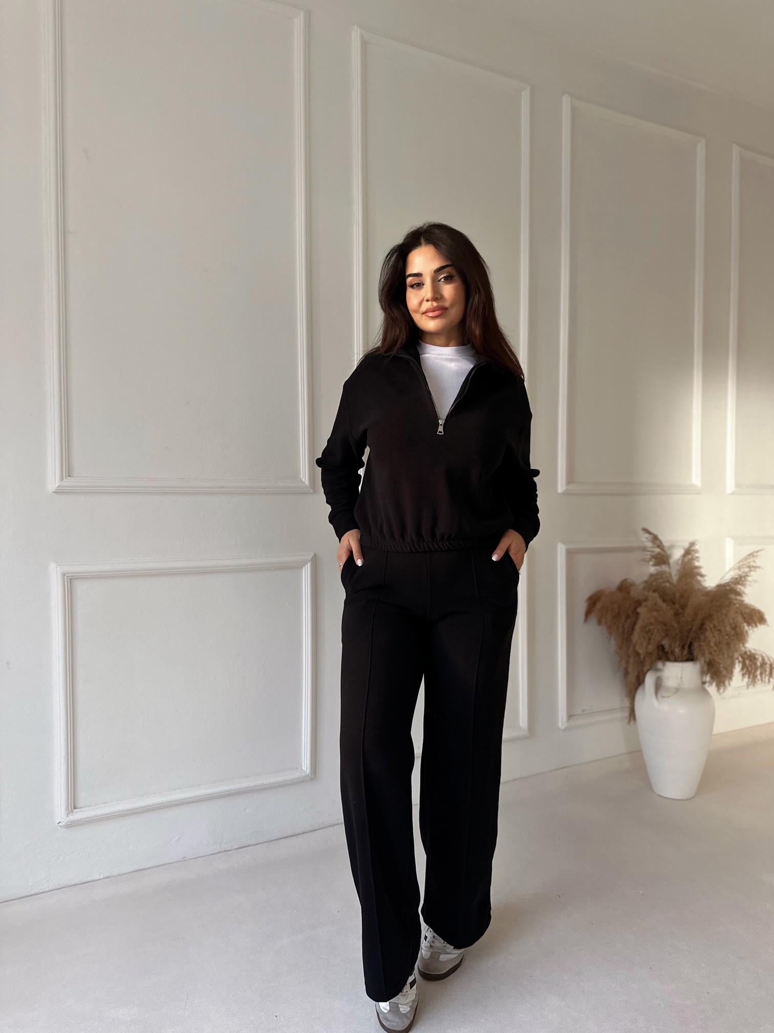 Lina Fermuar Detaylı Pamuklu Takım- Siyah · 2
