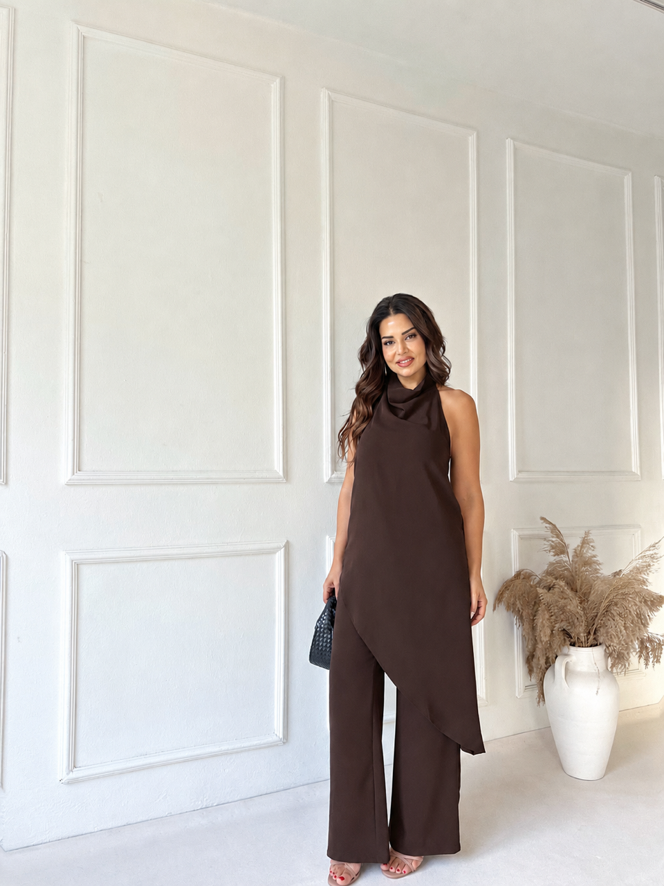 Livia Asimetrik Uzun Bluz - Kahve