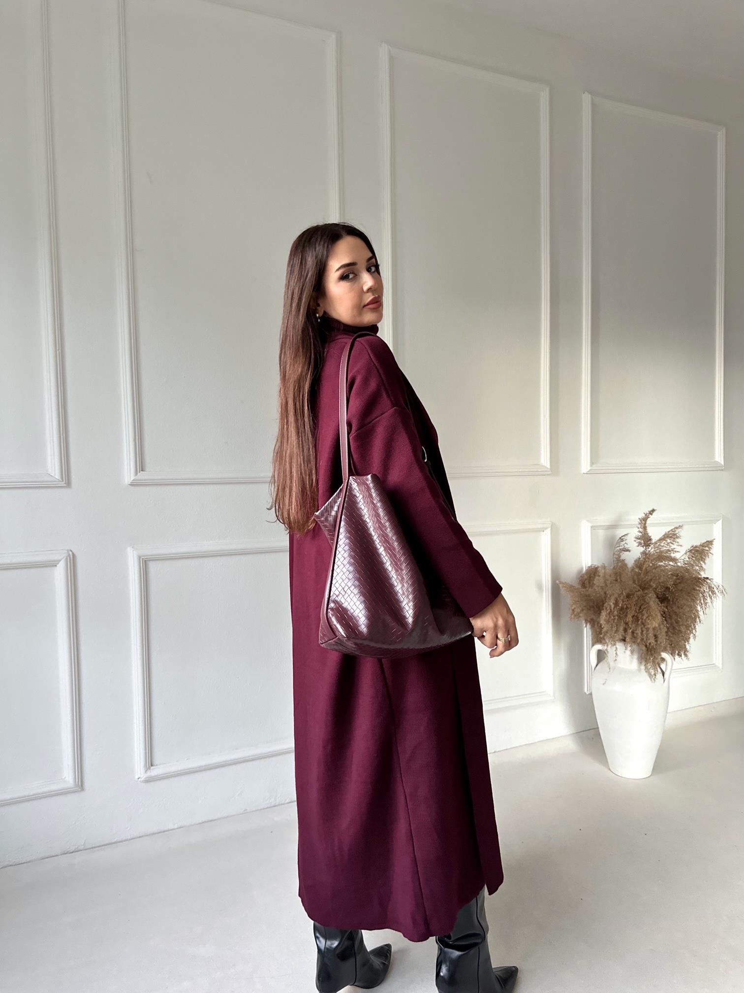 Lüks Kalite Bordo Kolsuz Triko Elbise Ve Hırka Takım | Nora Butik · 3