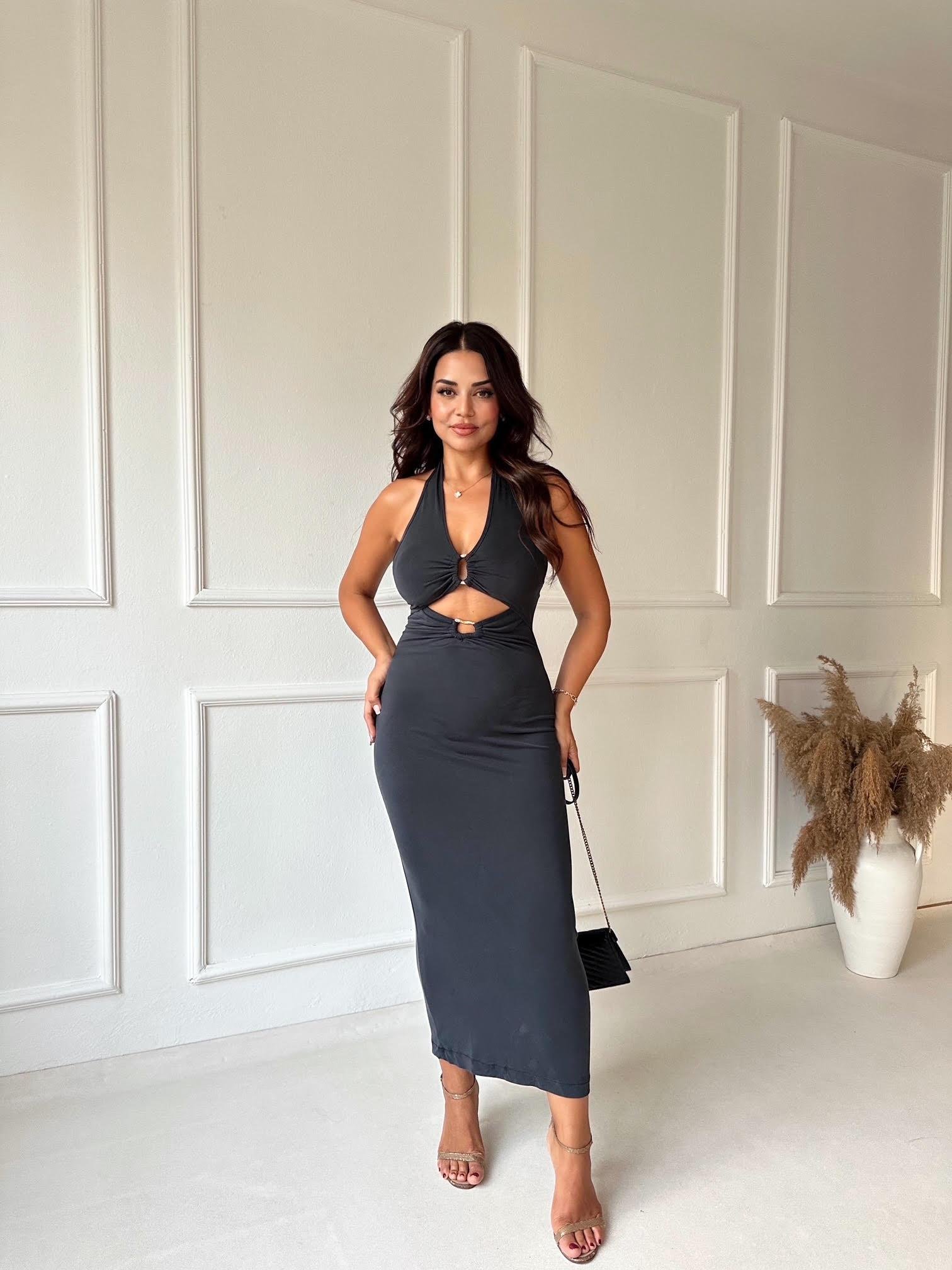 Lüks Kalite Halter Yaka Dekolteli Maksi Elbise