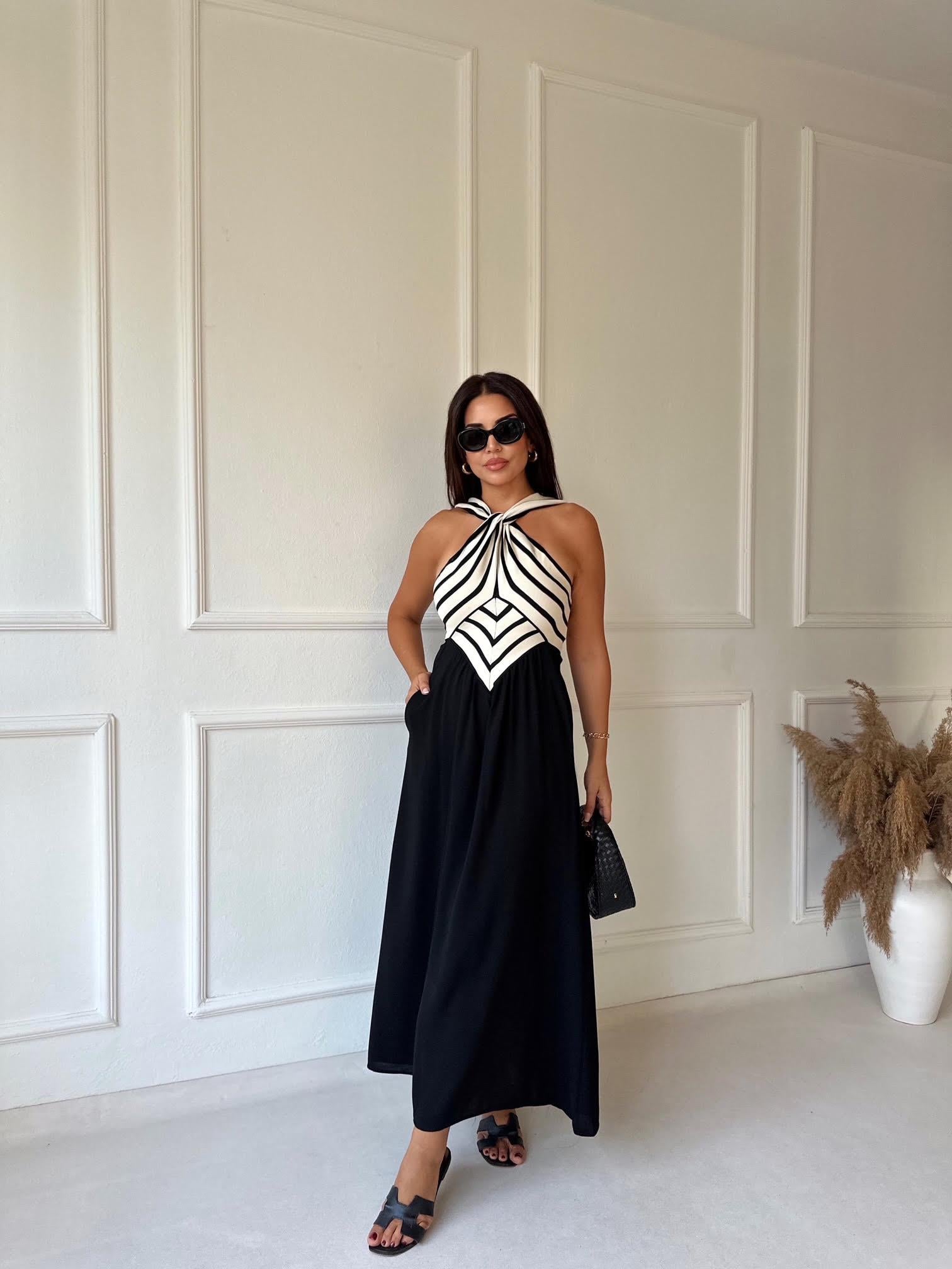 Lüks Kalite Halter Yaka Maksi Elbise 